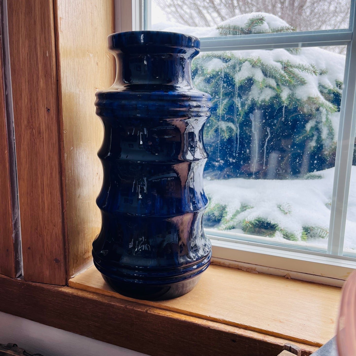 Vintage Cobalt West German Pottery Large Vase