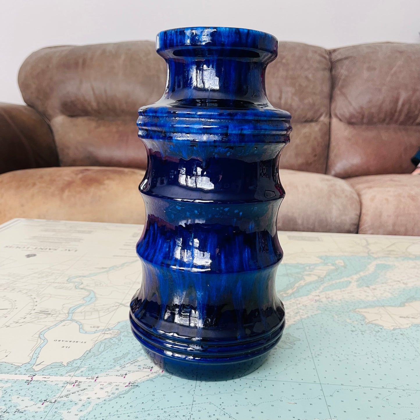 Vintage Cobalt West German Pottery Large Vase