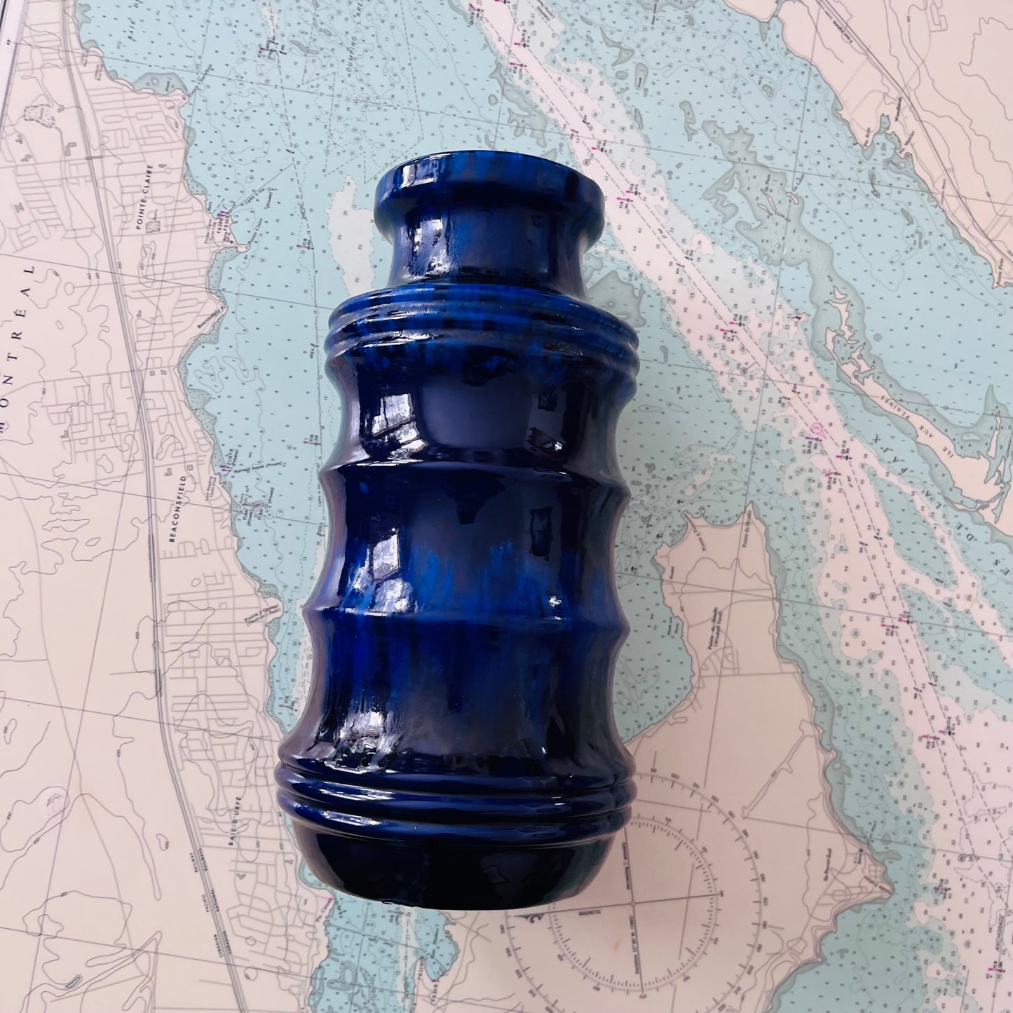 Vintage Cobalt West German Pottery Large Vase