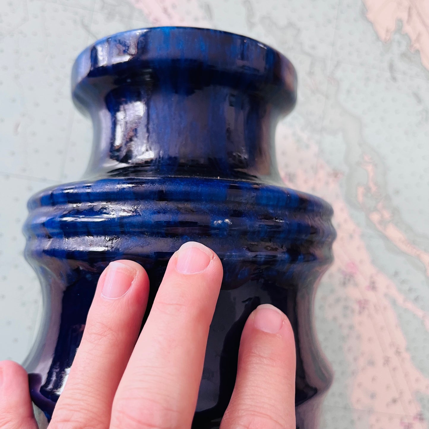 Vintage Cobalt West German Pottery Large Vase