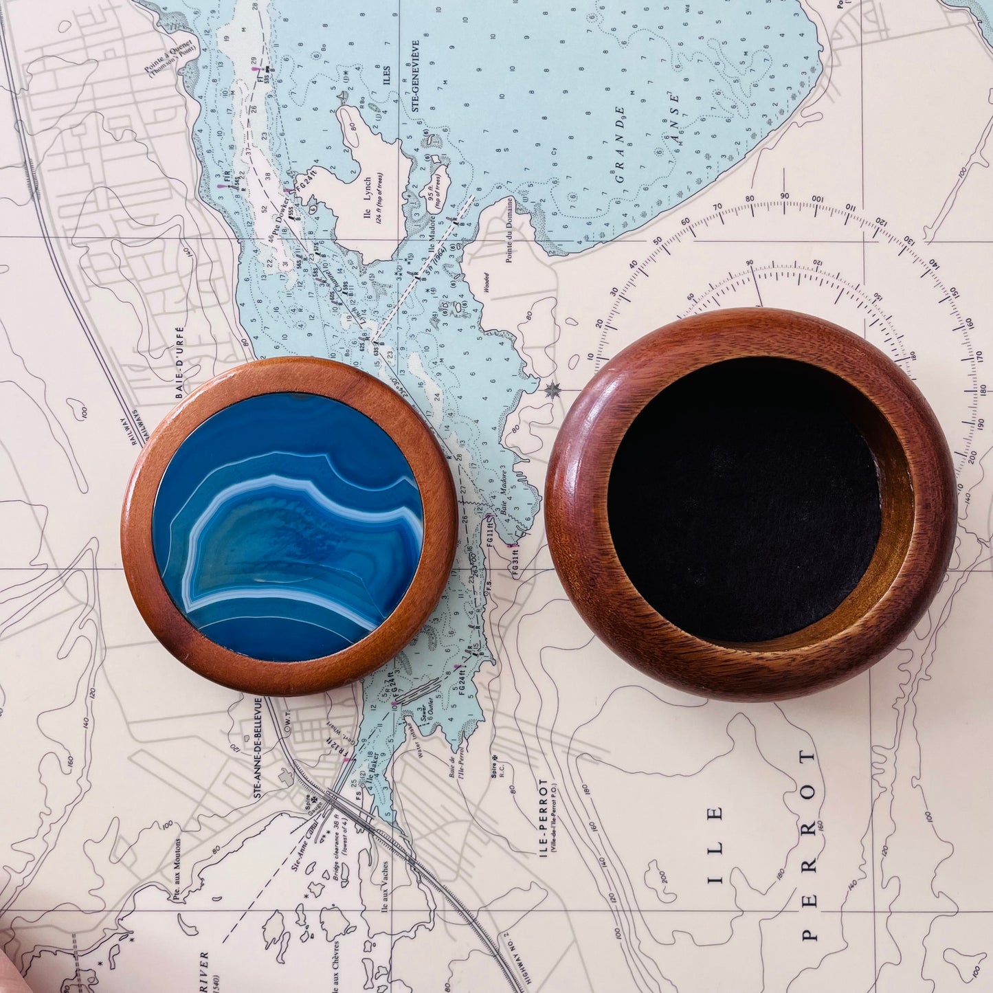 Blue Agate Slice Wood Turned Trinket Box