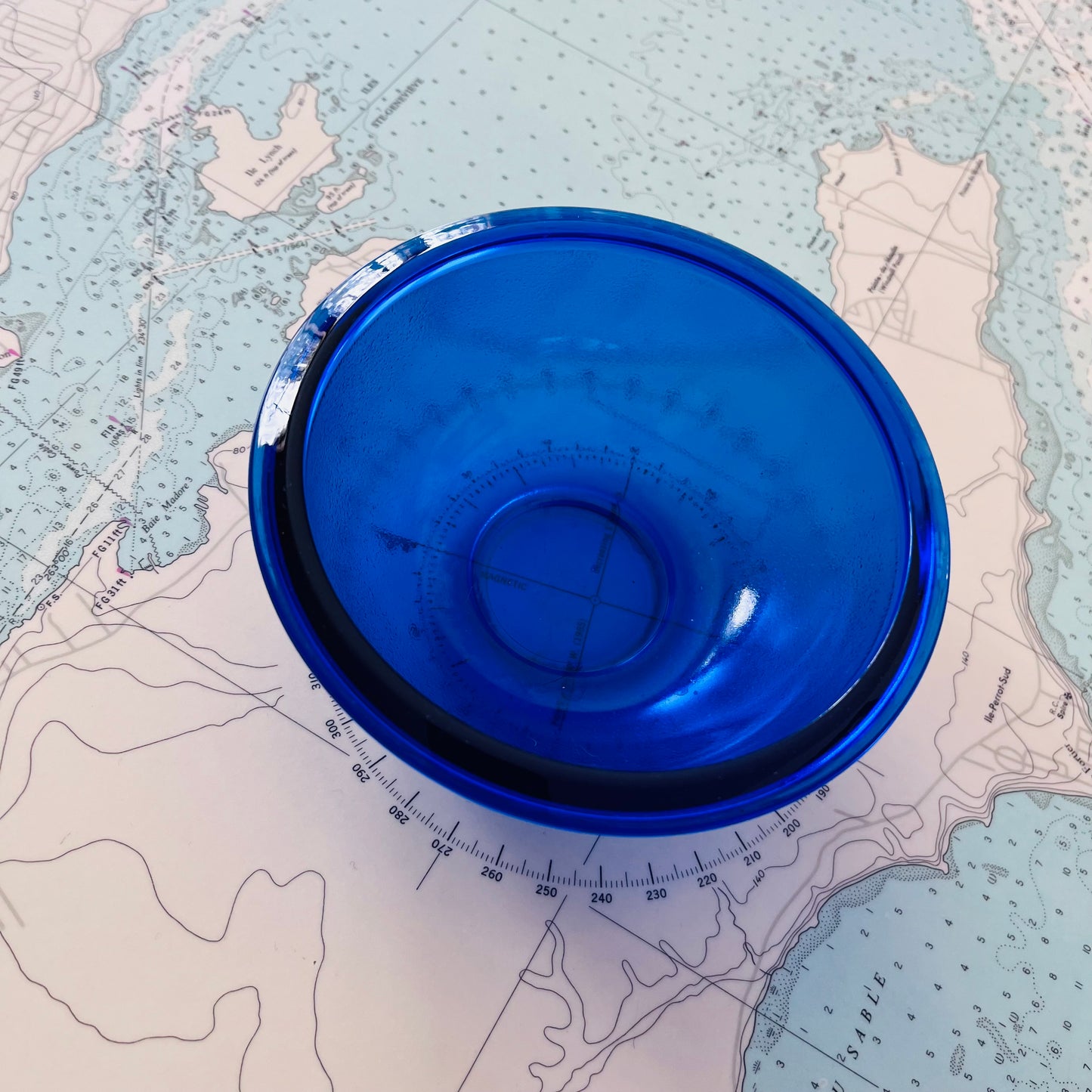 Vintage 90s Cobalt Glass Mini Bowl Marked France