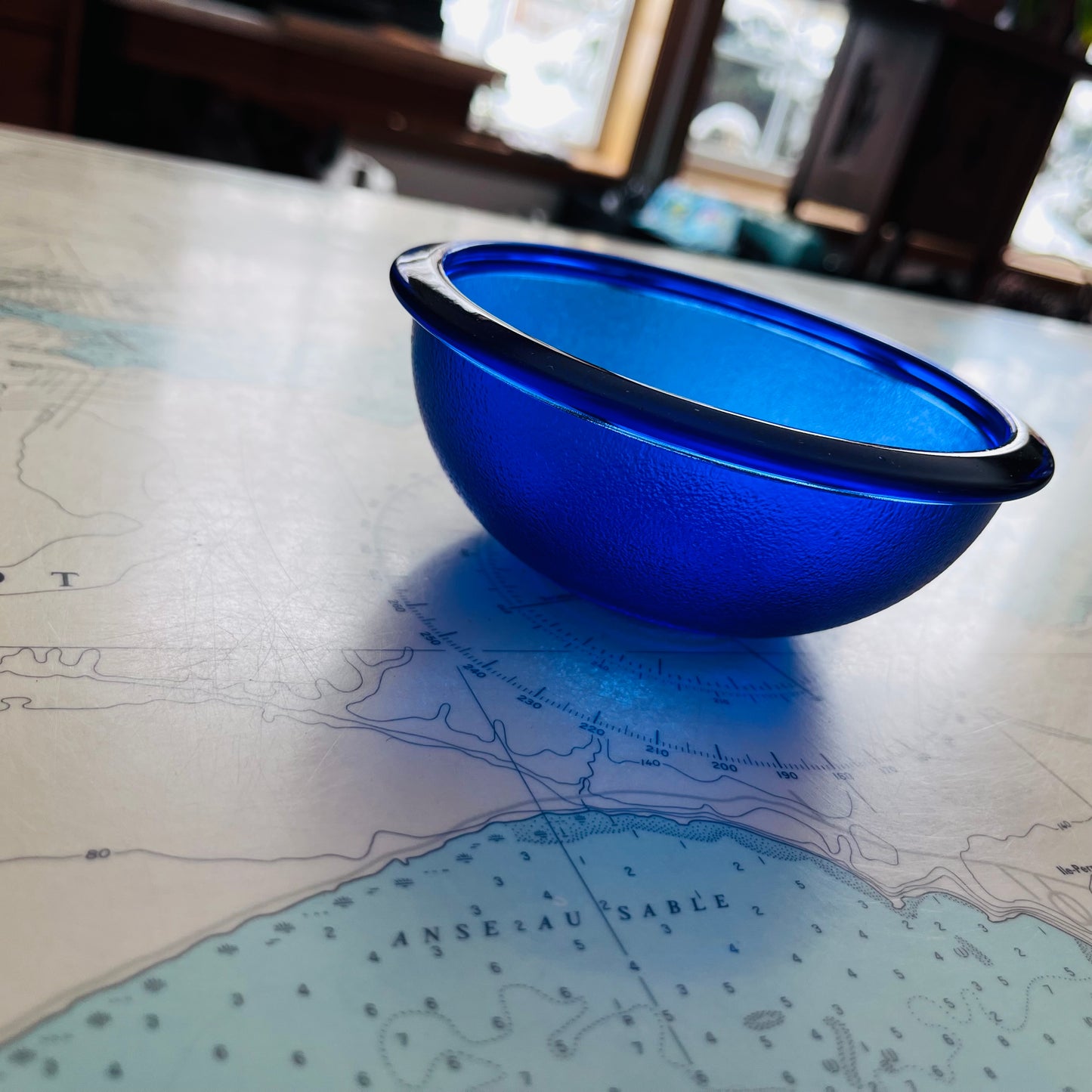 Vintage 90s Cobalt Glass Mini Bowl Marked France