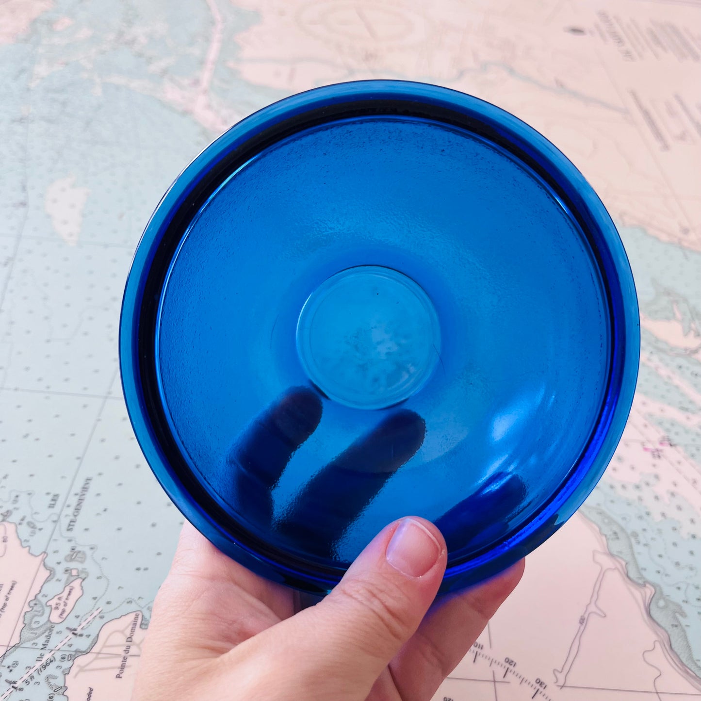 Vintage 90s Cobalt Glass Mini Bowl Marked France