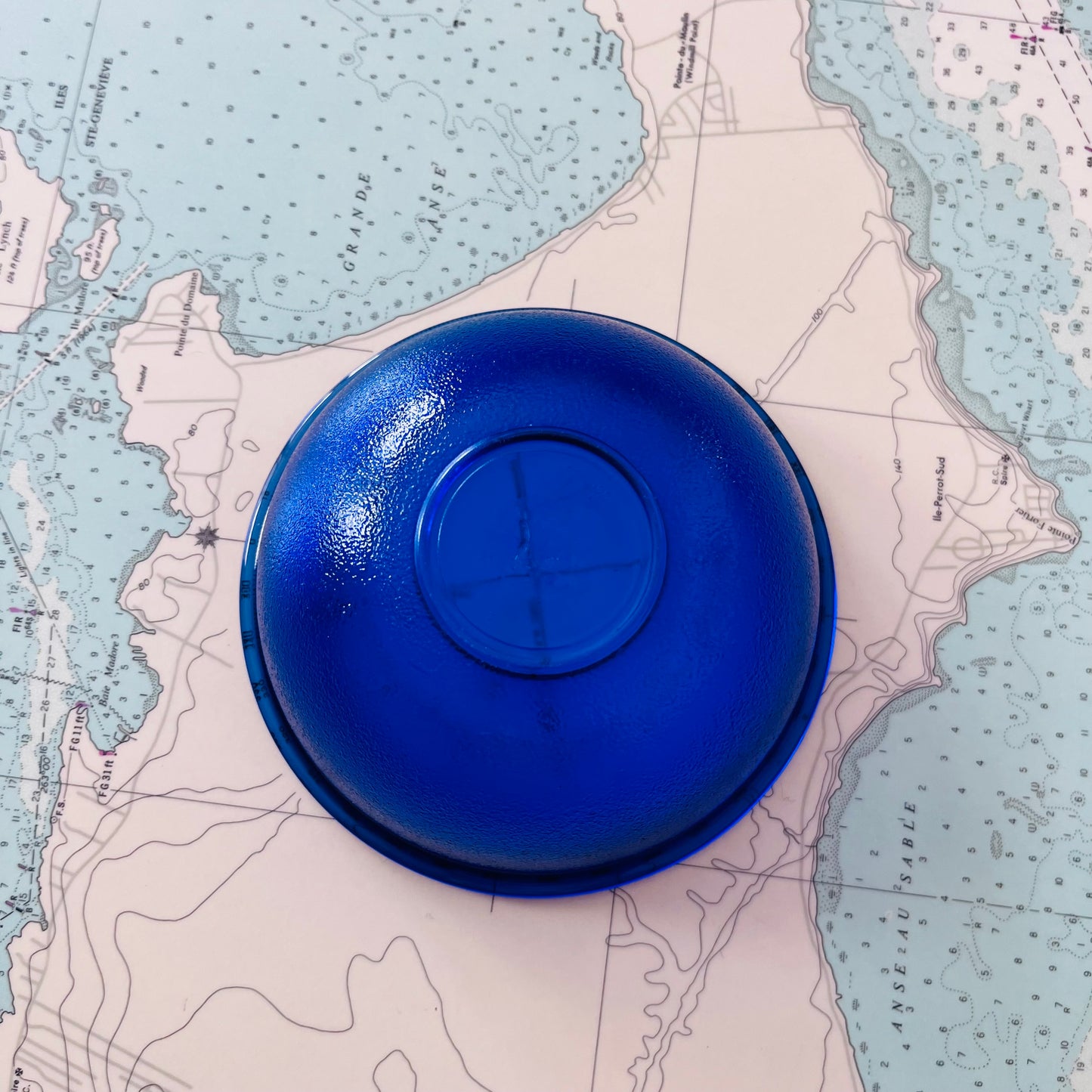 Vintage 90s Cobalt Glass Mini Bowl Marked France