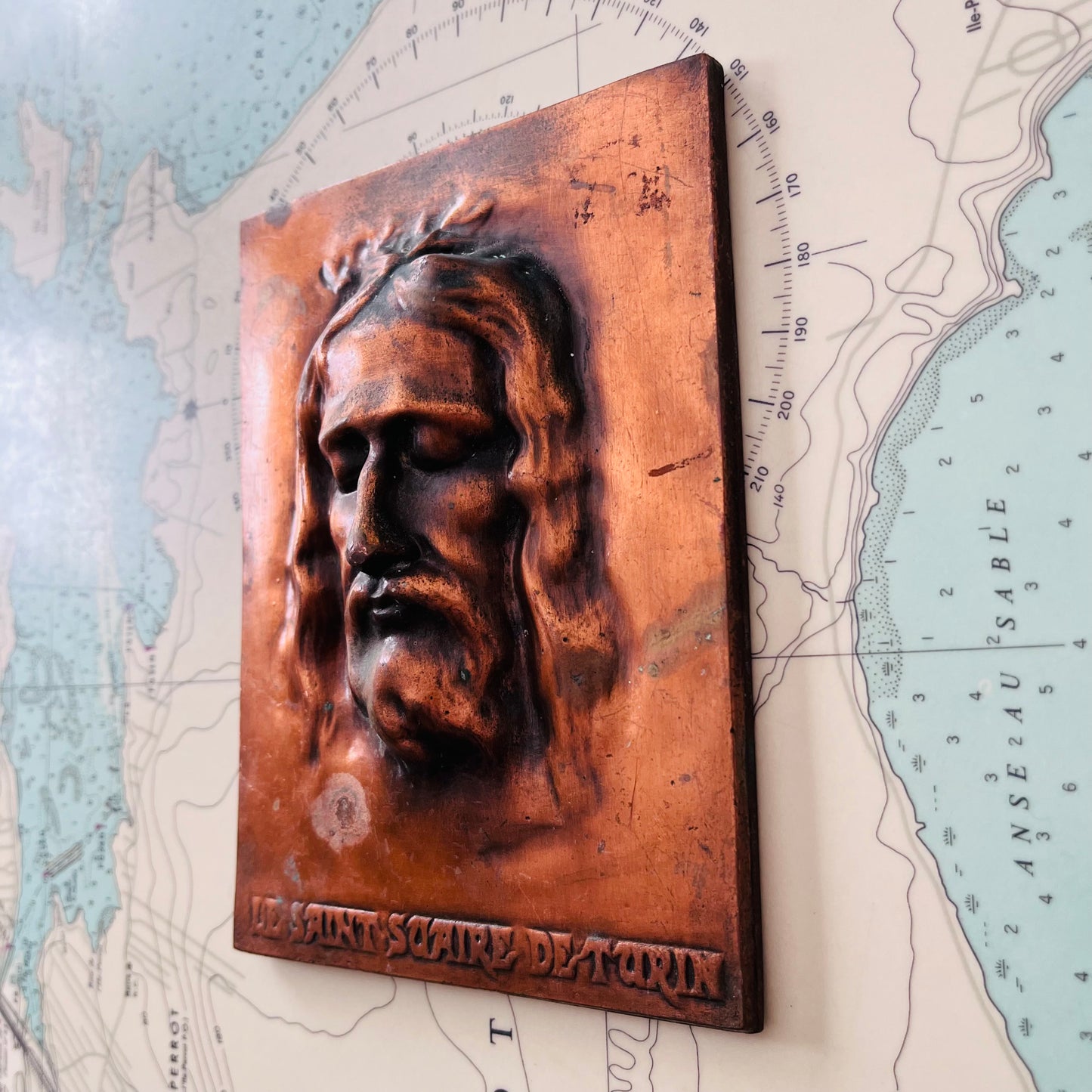 Vintage Copper Relief Le Saint Suaire De Turin Jesus Plaque