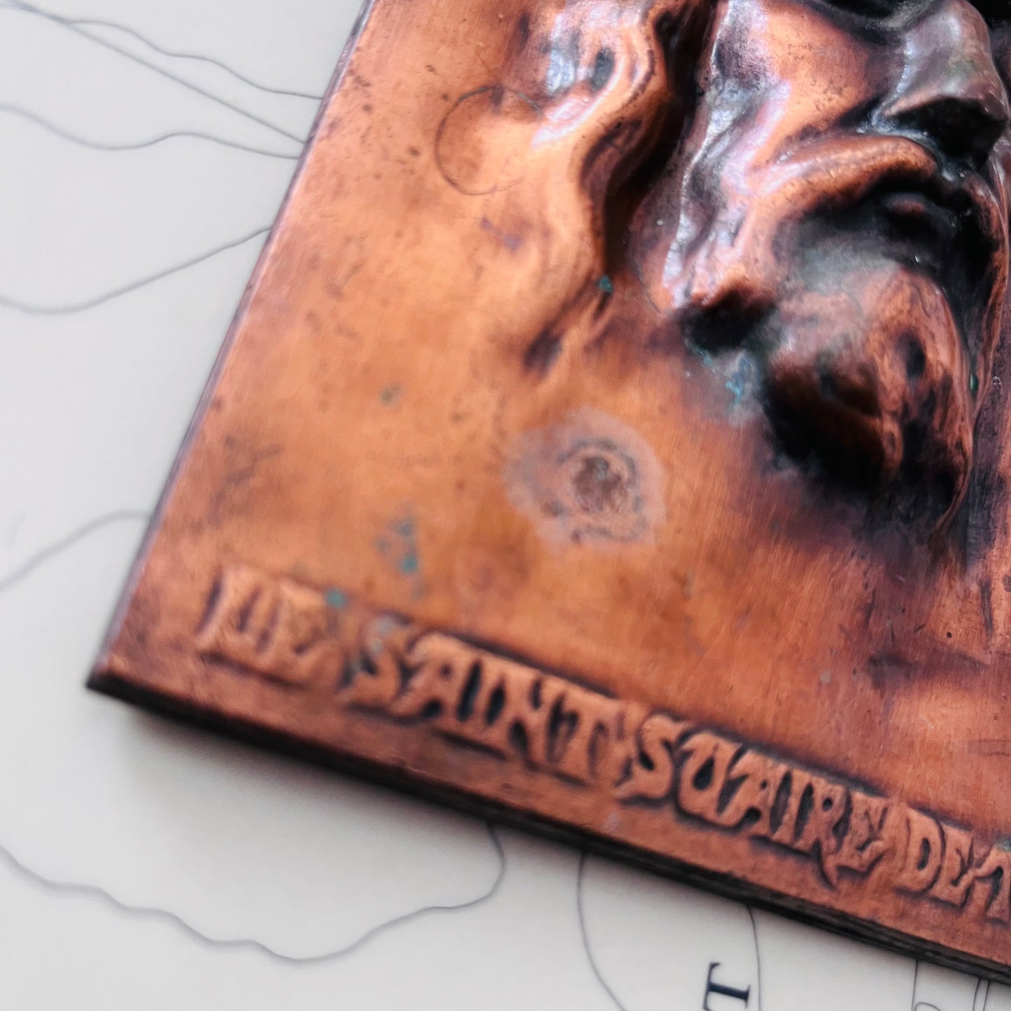Vintage Copper Relief Le Saint Suaire De Turin Jesus Plaque