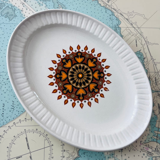Vintage 70s Staffordshire England Ceramic Platter with Sun Design