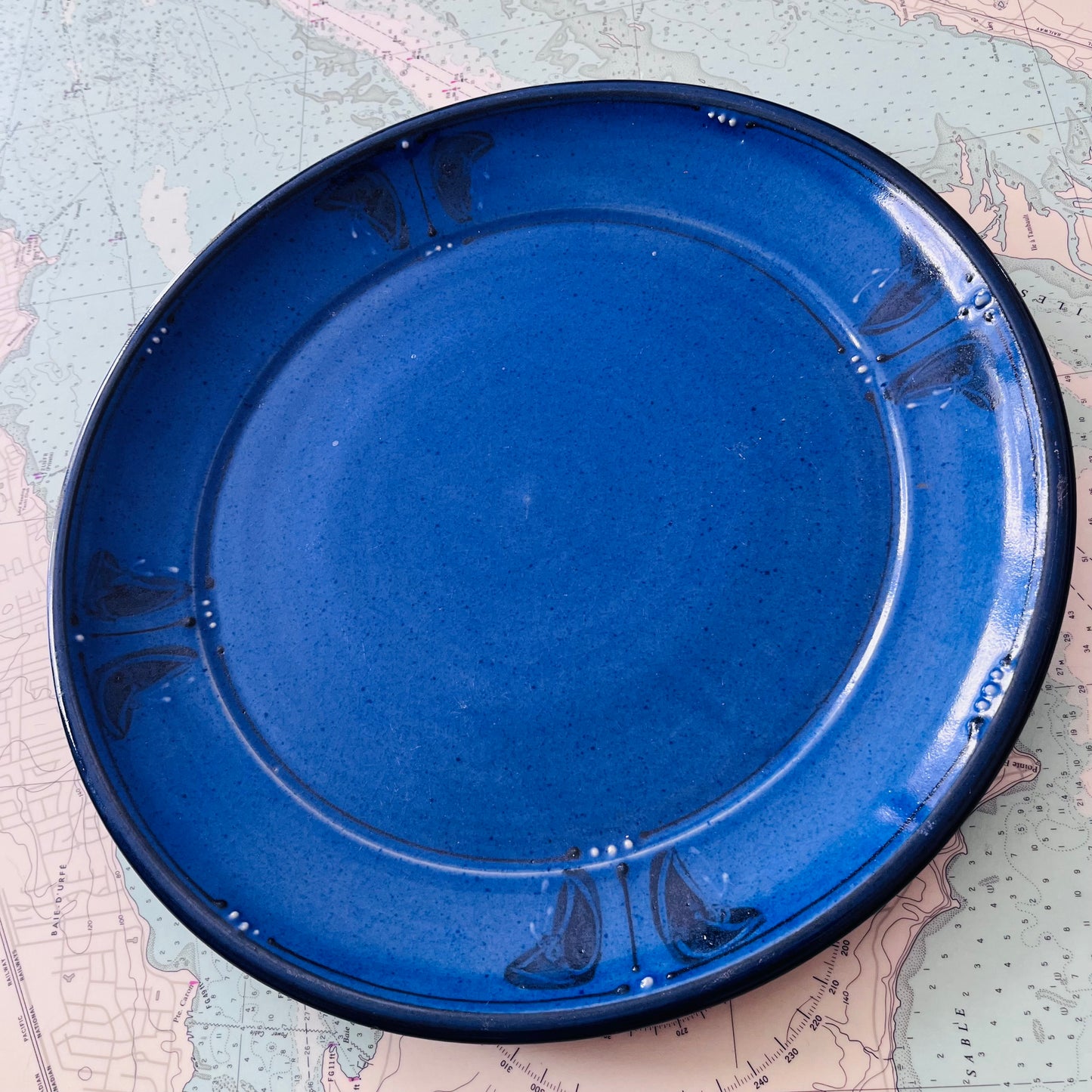 Handmade Cobalt Blue Stoneware Platter with Butterflies