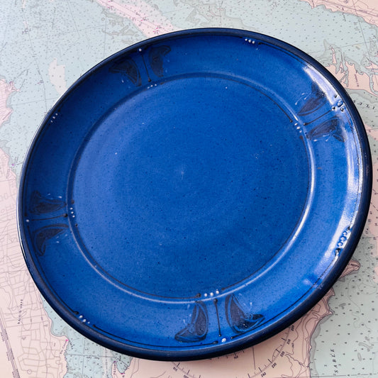 Handmade Cobalt Blue Stoneware Platter with Butterflies