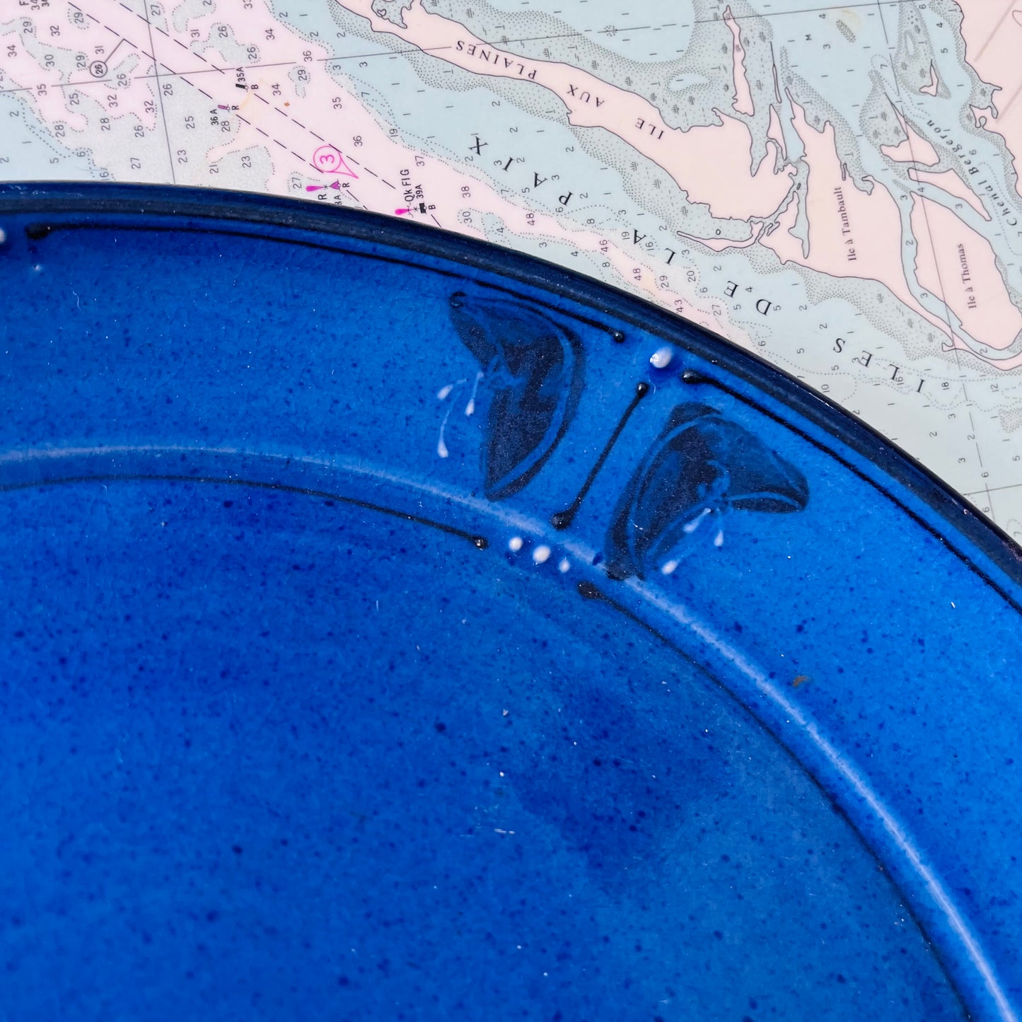 Handmade Cobalt Blue Stoneware Platter with Butterflies