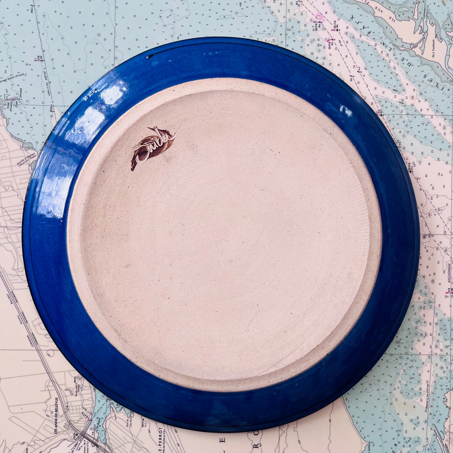 Handmade Cobalt Blue Stoneware Platter with Butterflies