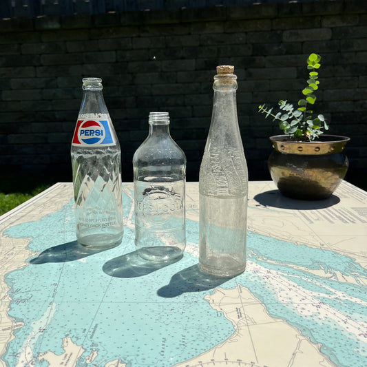 Vintage Set of Three Pepsi - Cola Glass Bottles