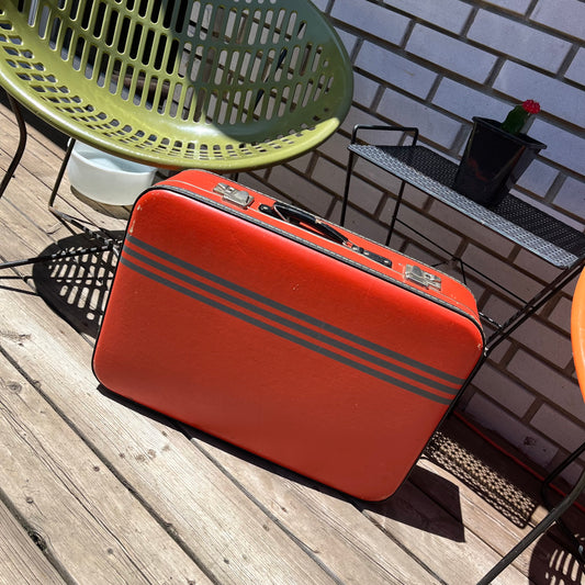 Vintage 70s Kazeto Orange Striped Suitcase