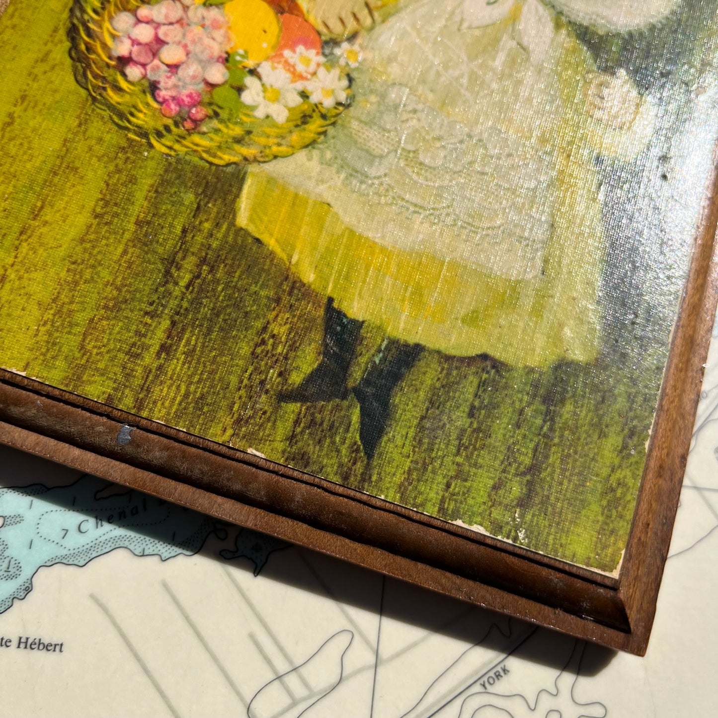 Vintage Kitschy Girl with Fruit Basket Wall Plaque