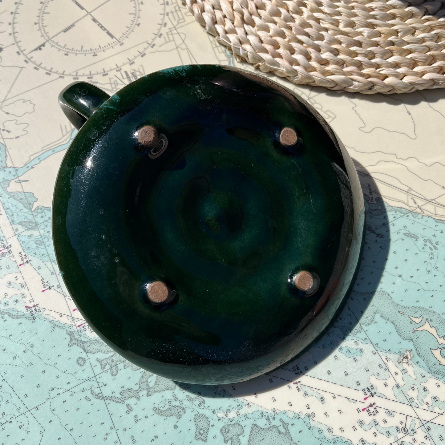 Vintage Evangeline Green Drip Pottery Tapered Candle Holder