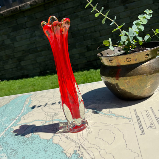 Vintage Red Swung Glass Vase