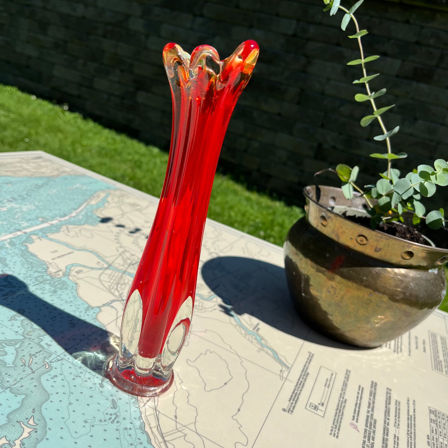 Vintage Red Swung Glass Vase