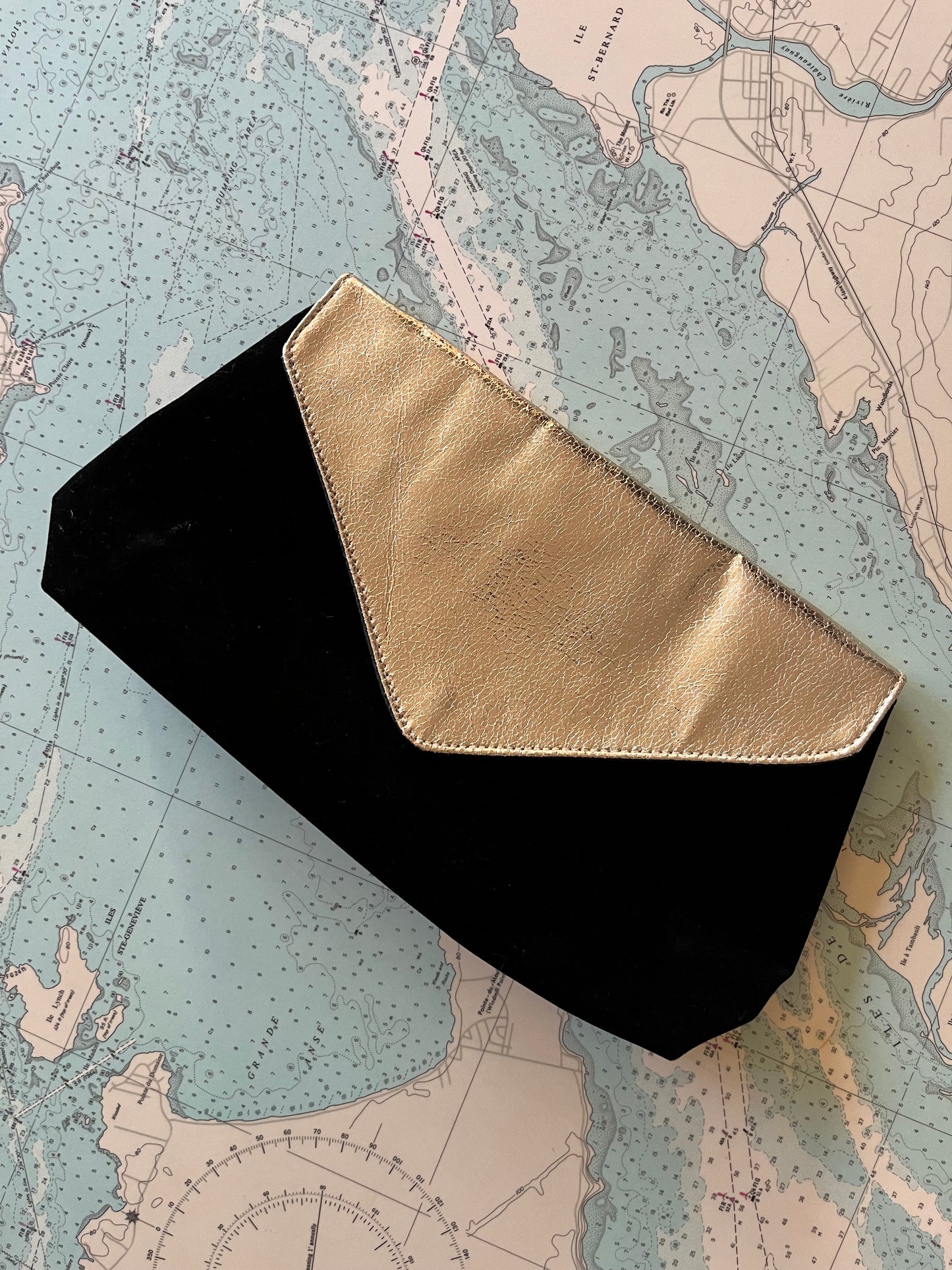 Vintage Black Velvet and Crushed Gold Sling Purse