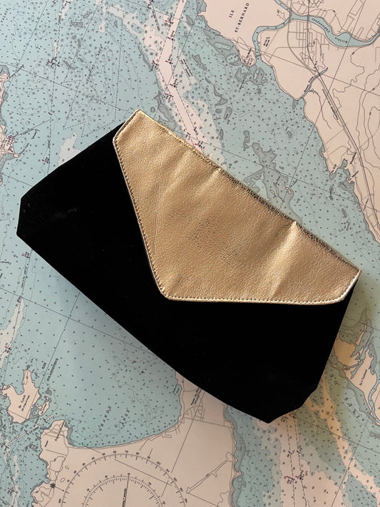 Vintage Black Velvet and Crushed Gold Sling Purse