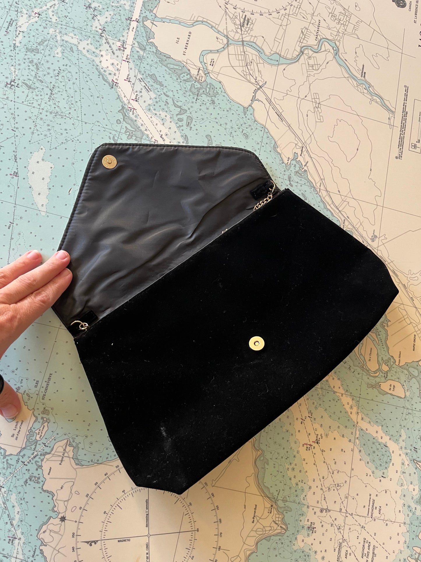 Vintage Black Velvet and Crushed Gold Sling Purse