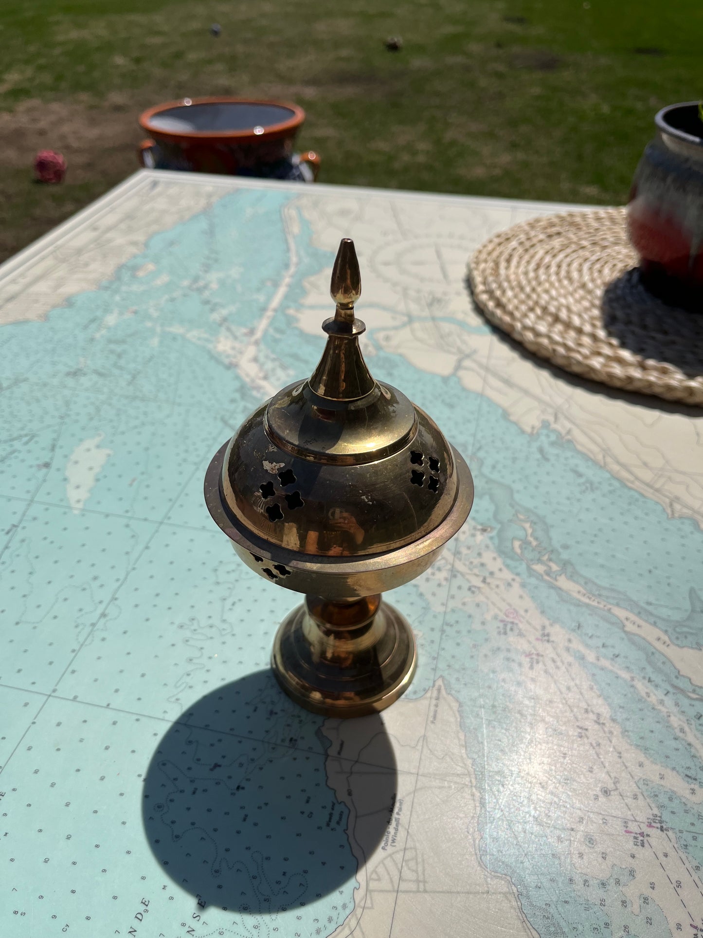 Vintage Large Brass Incense Burner with Lid