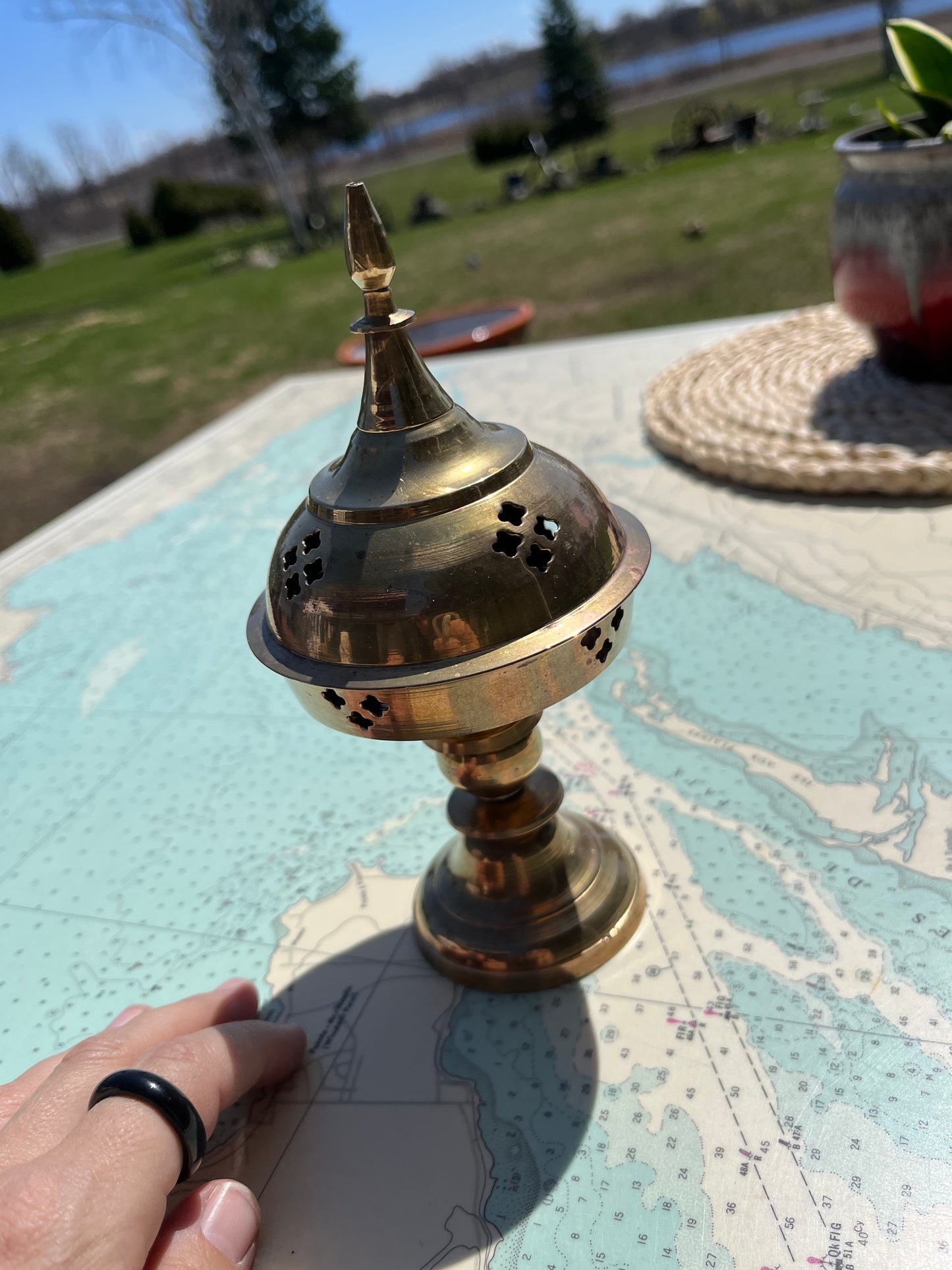 Vintage Large Brass Incense Burner with Lid