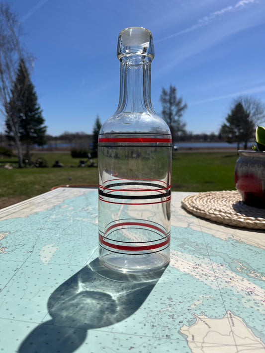 Vintage Black and Red Striped Glass Deco Bottle