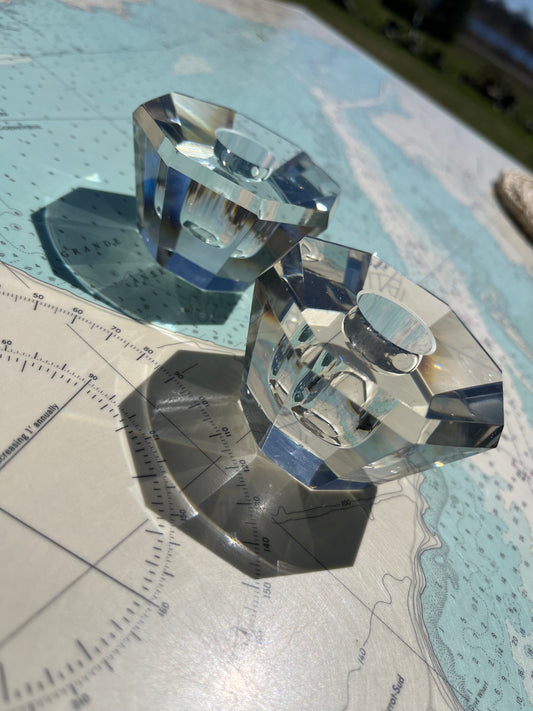 Vintage Crystal Octagon Tapered Candle Holders