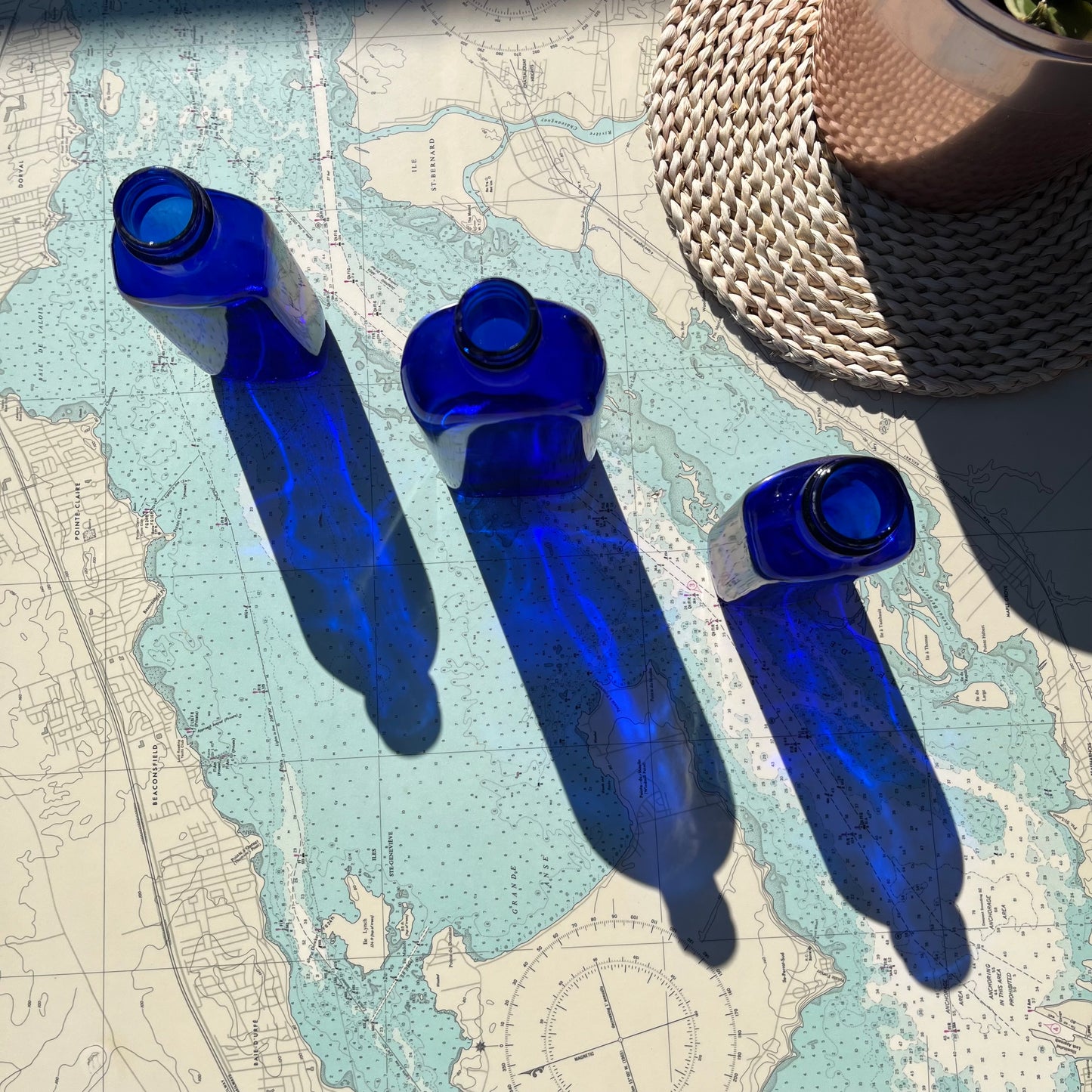 Vintage Cobalt Glass Bottles (Set of 3)