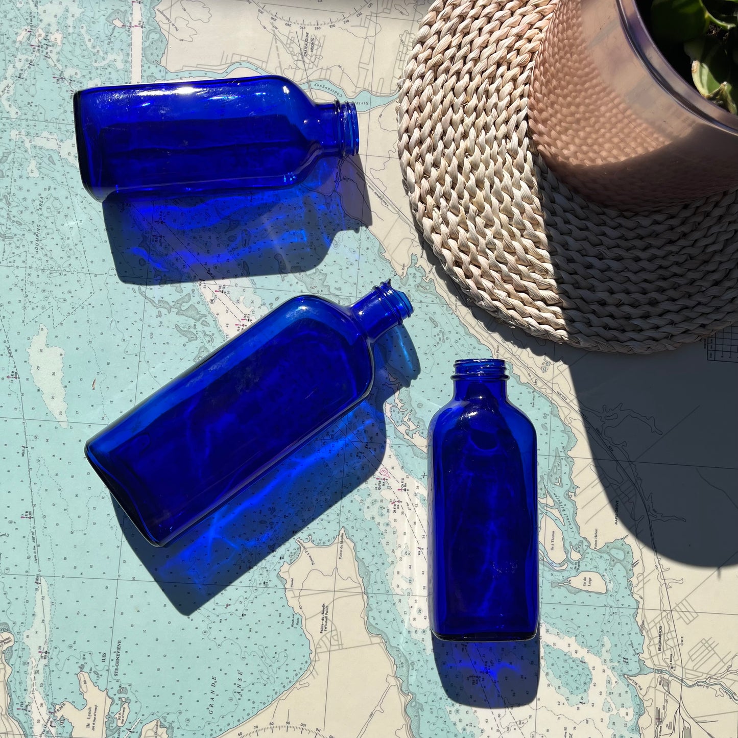 Vintage Cobalt Glass Bottles (Set of 3)