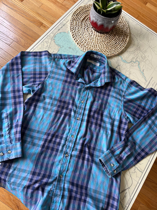 Vintage Loren Scott Blue Plaid Button Up Shirt
