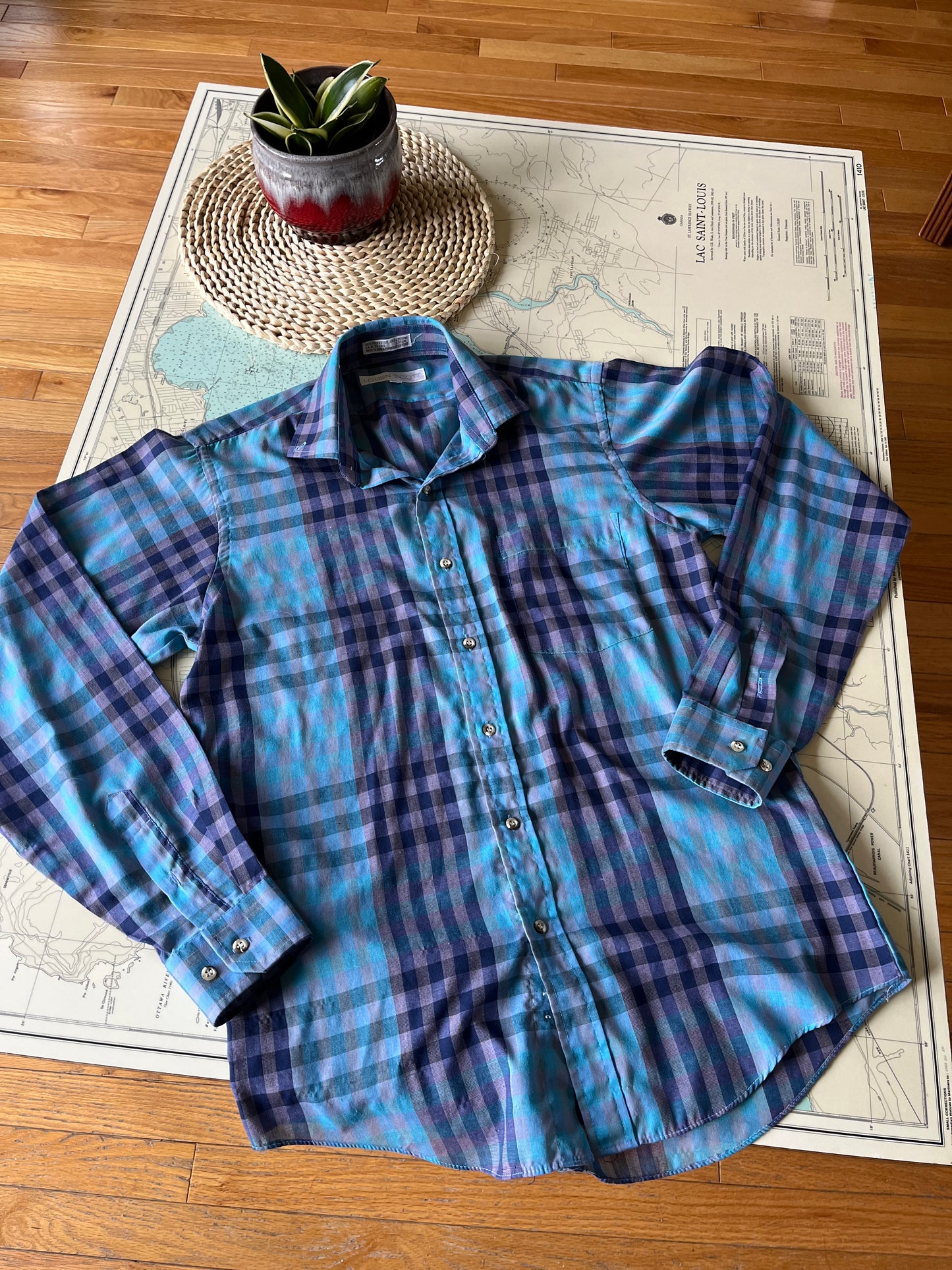 Vintage Loren Scott Blue Plaid Button Up Shirt