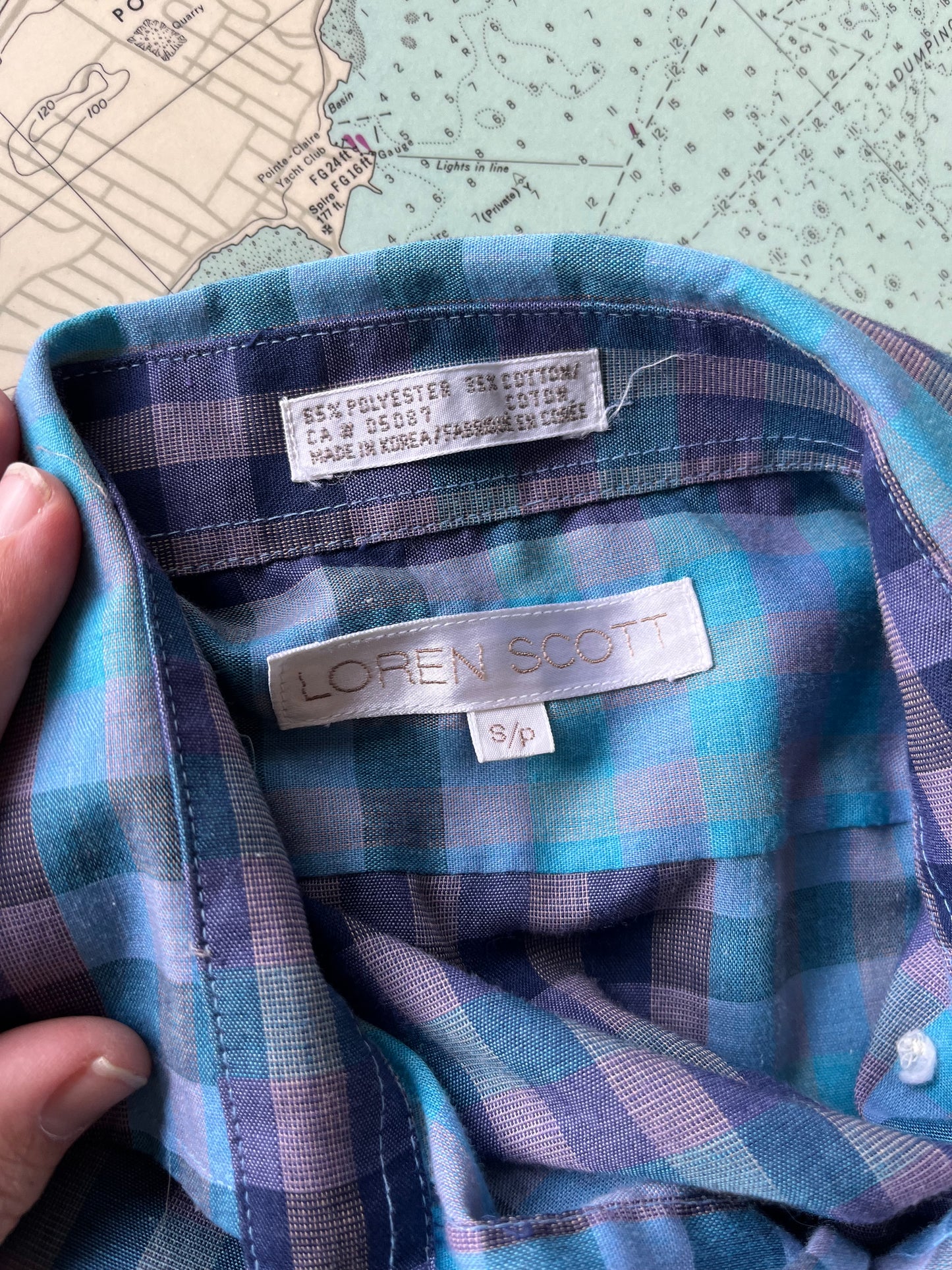 Vintage Loren Scott Blue Plaid Button Up Shirt