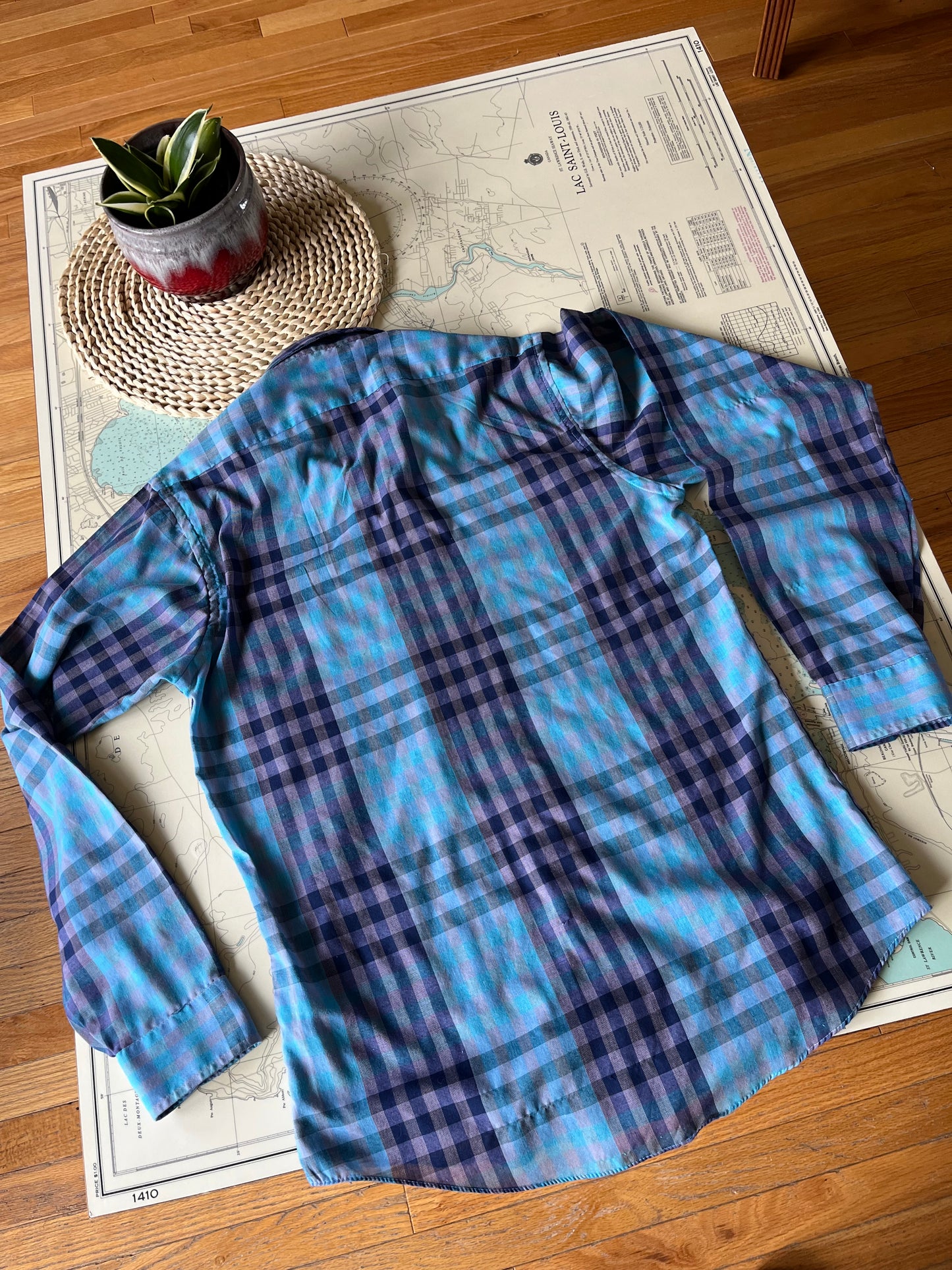Vintage Loren Scott Blue Plaid Button Up Shirt