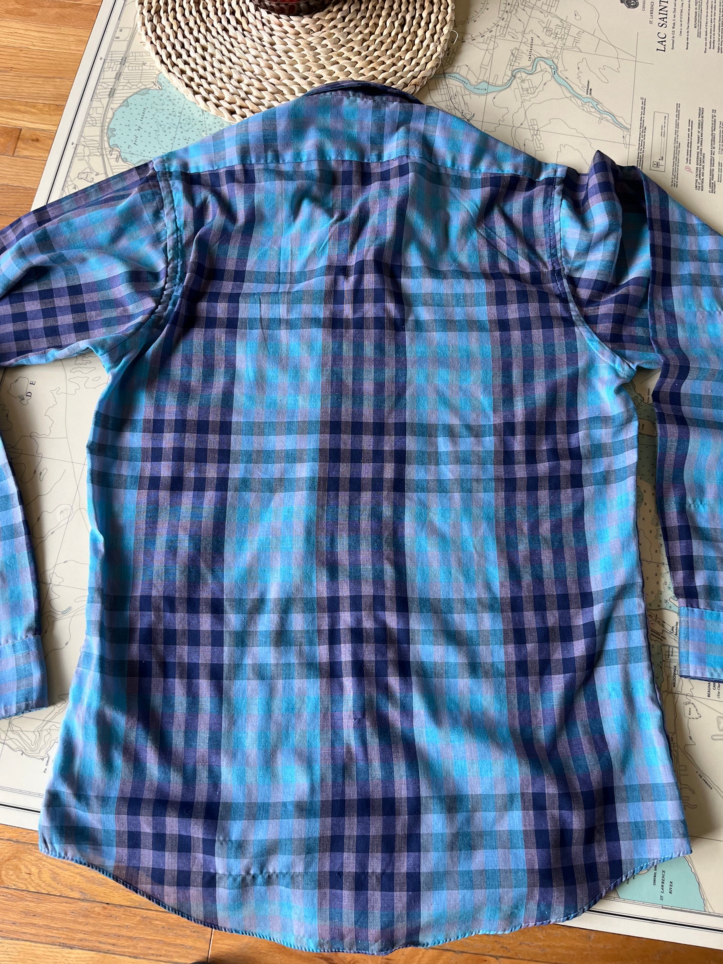Vintage Loren Scott Blue Plaid Button Up Shirt