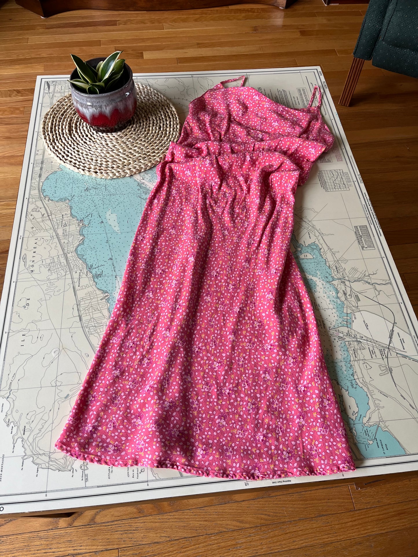 Vintage 00s Gap Pink Floral Scoop Neck Dress