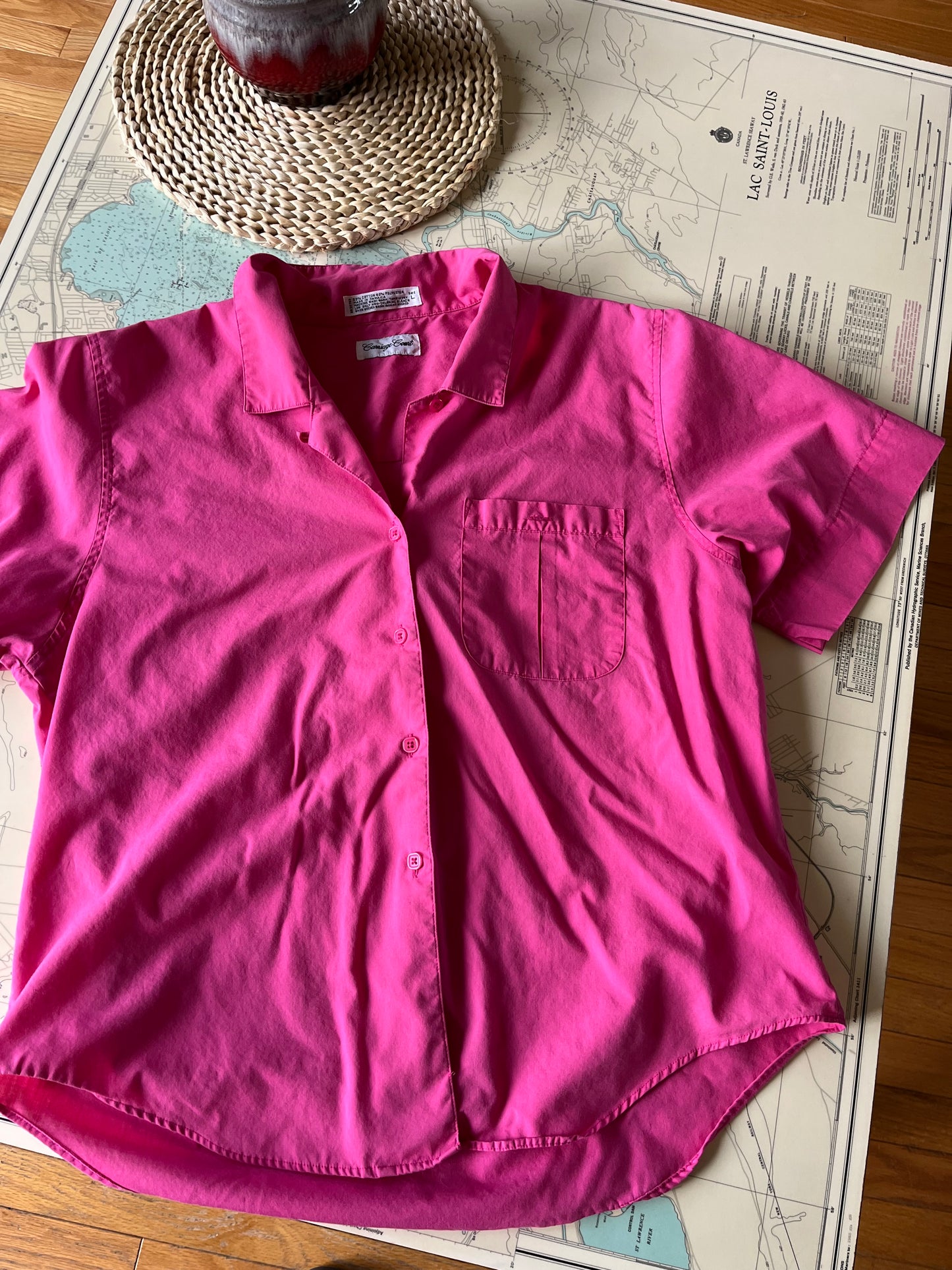 Vintage Pink Carriage Court Cropped Button Up