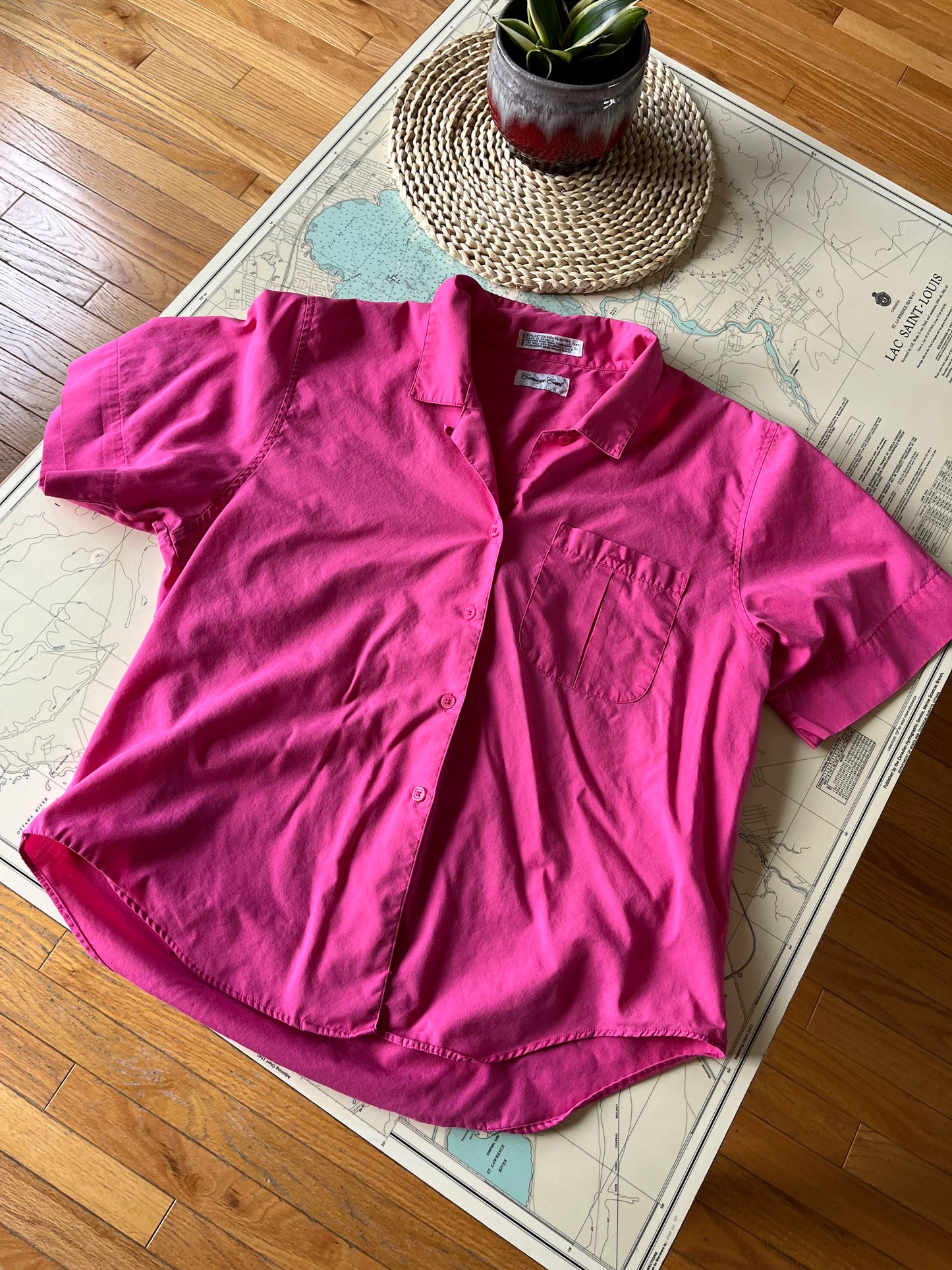 Vintage Pink Carriage Court Cropped Button Up