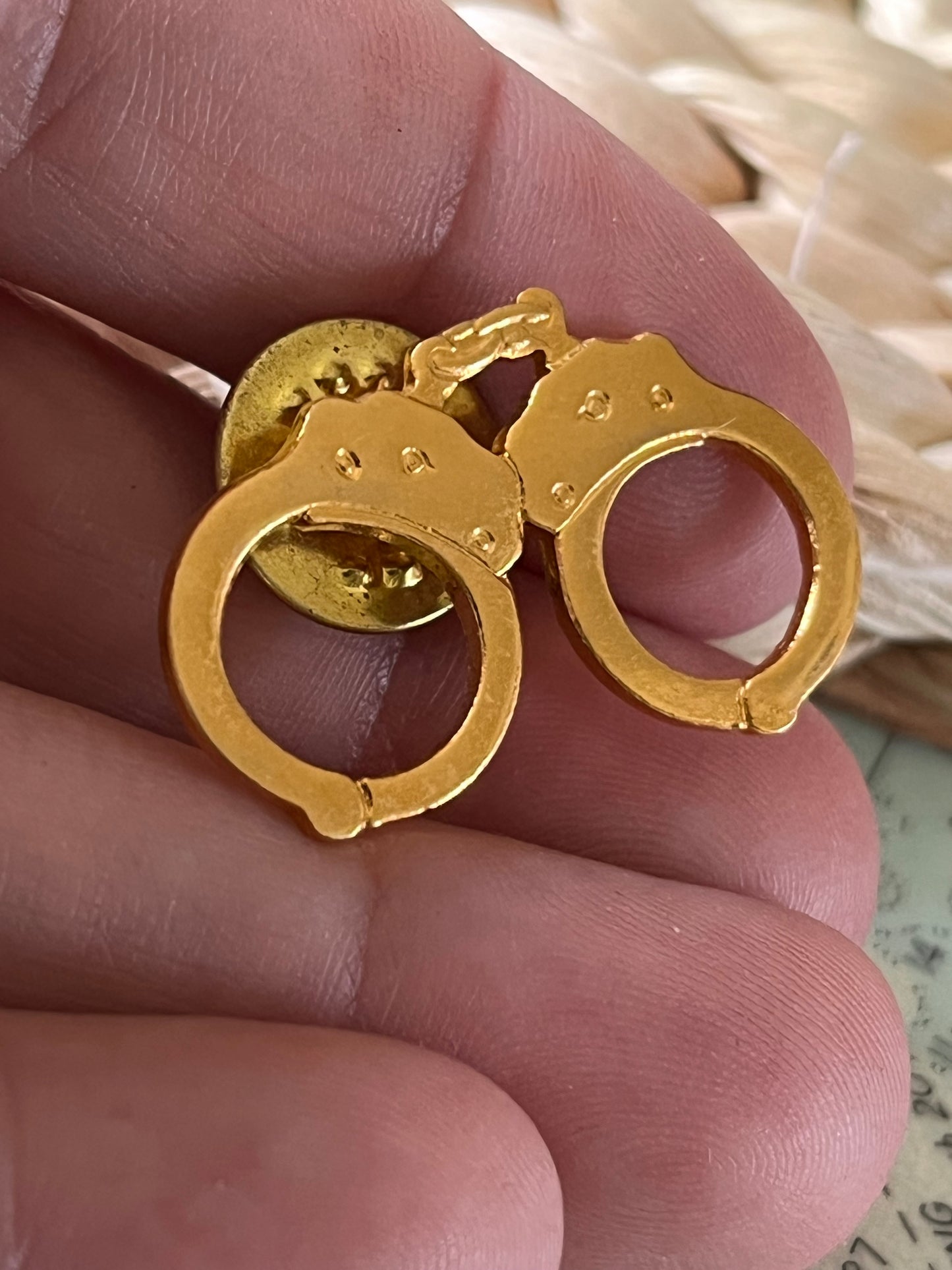 Vintage Gold Handcuffs Pin