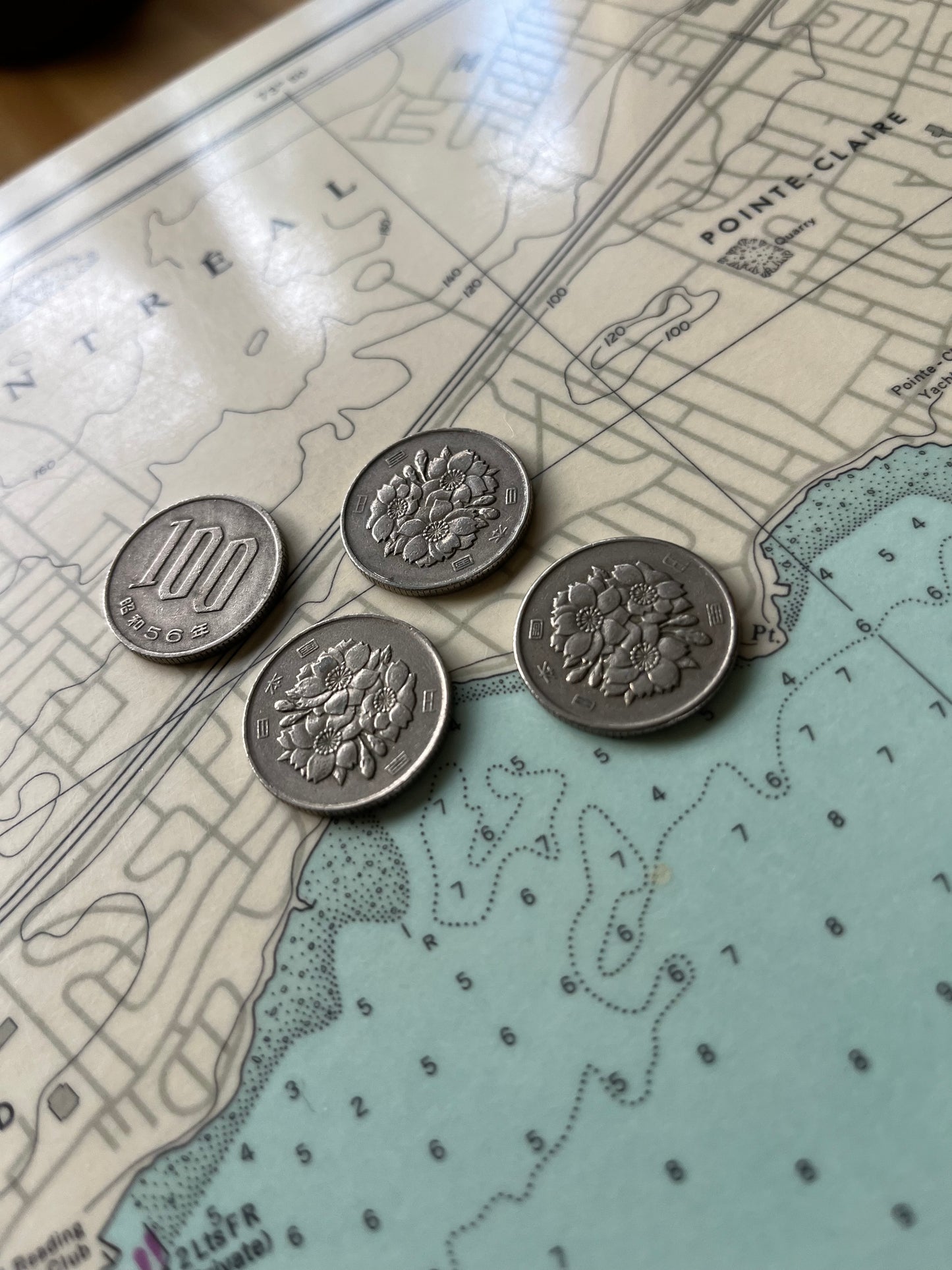 Vintage Japanese Cherry Blossom Yen 100 Coins x 4