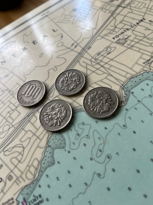 Vintage Japanese Cherry Blossom Yen 100 Coins x 4