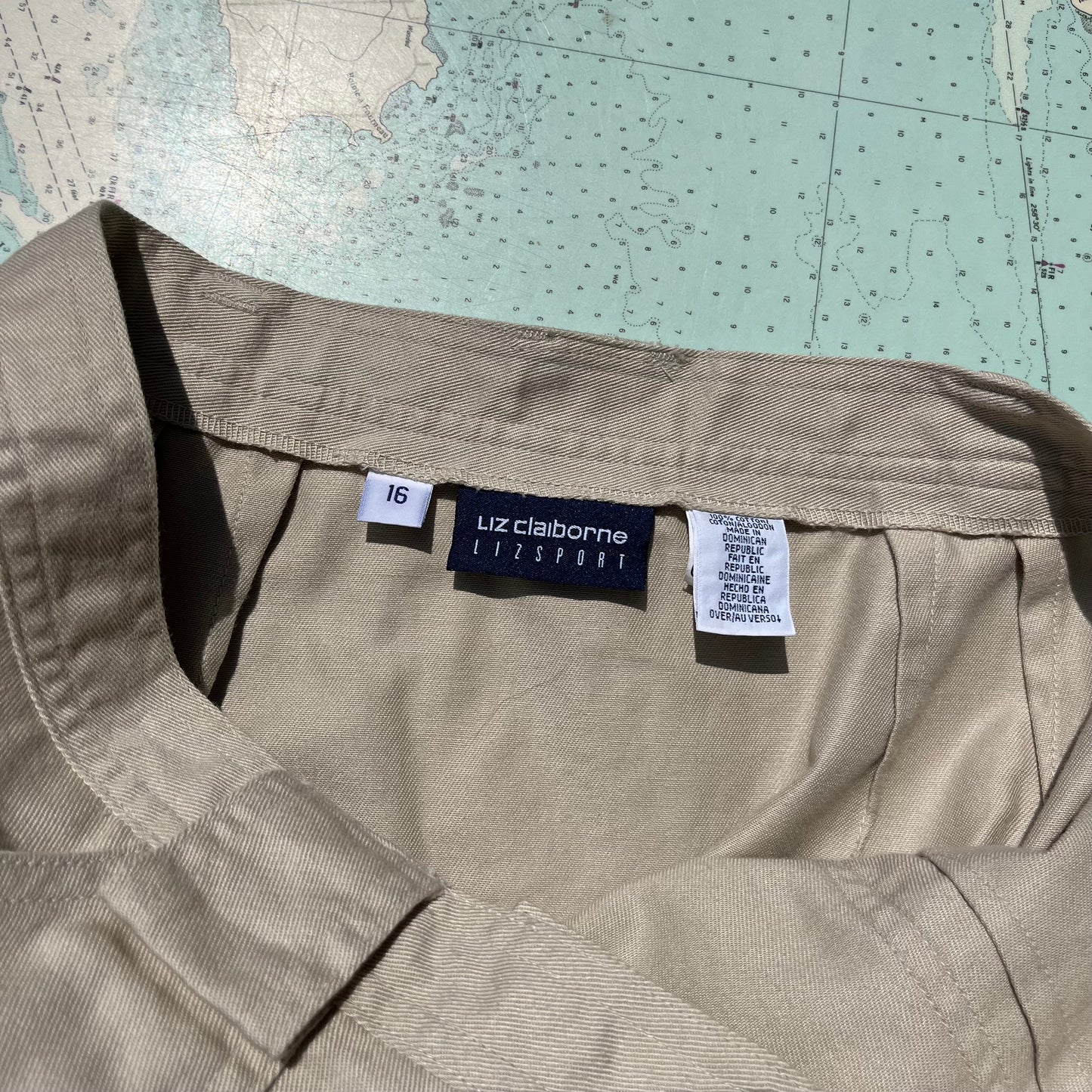 Vintage 90s Liz Claiborne Sport Cotton Khaki Button Front Skirt