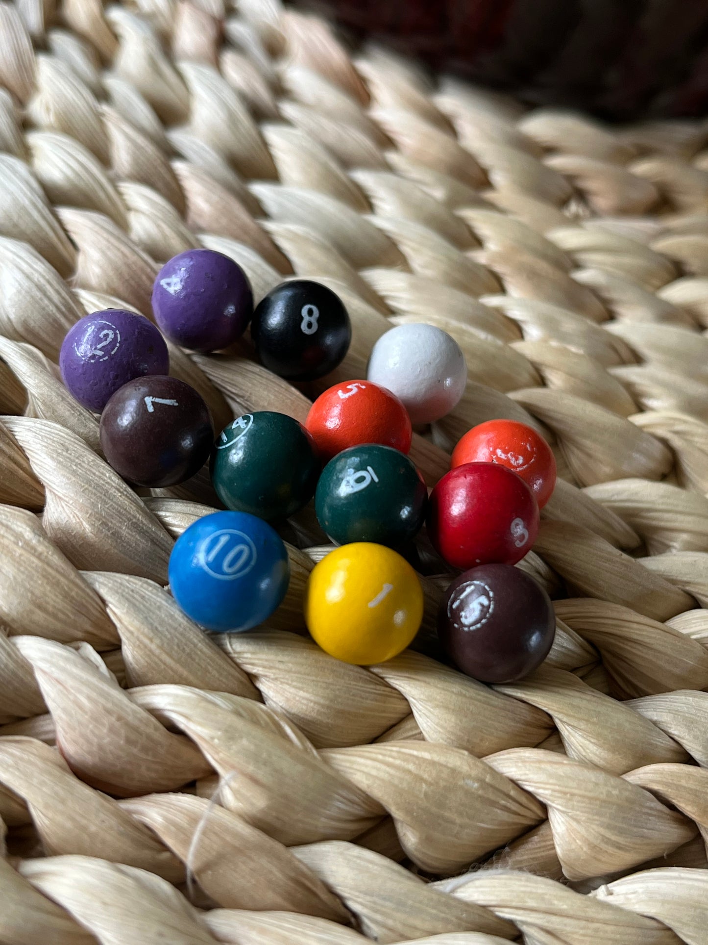 Antique Miniature Metal Enamel Pool / Billiards Balls