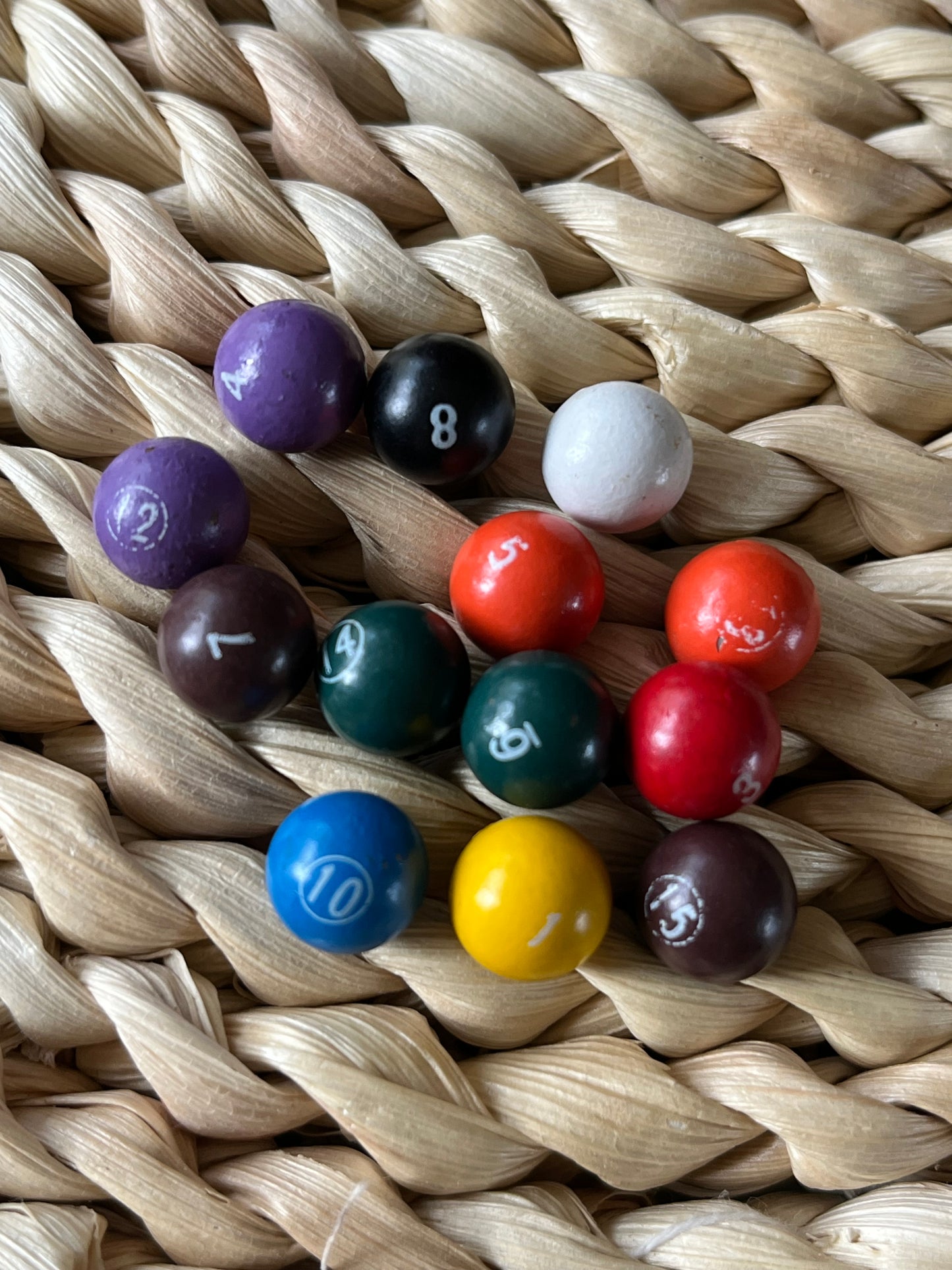 Antique Miniature Metal Enamel Pool / Billiards Balls