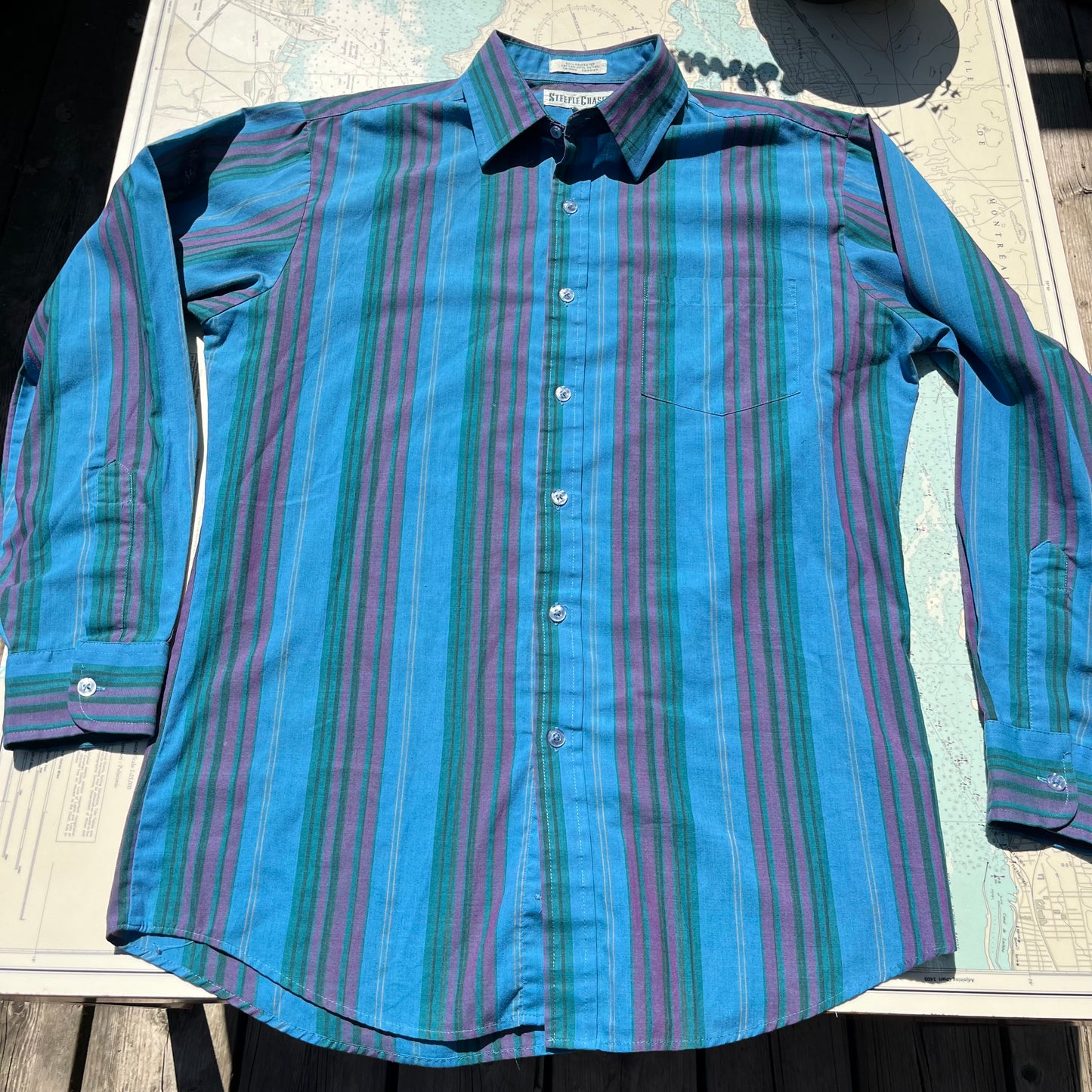 Vintage 80s Vertical Stripe SteepleChase Button Up Shirt