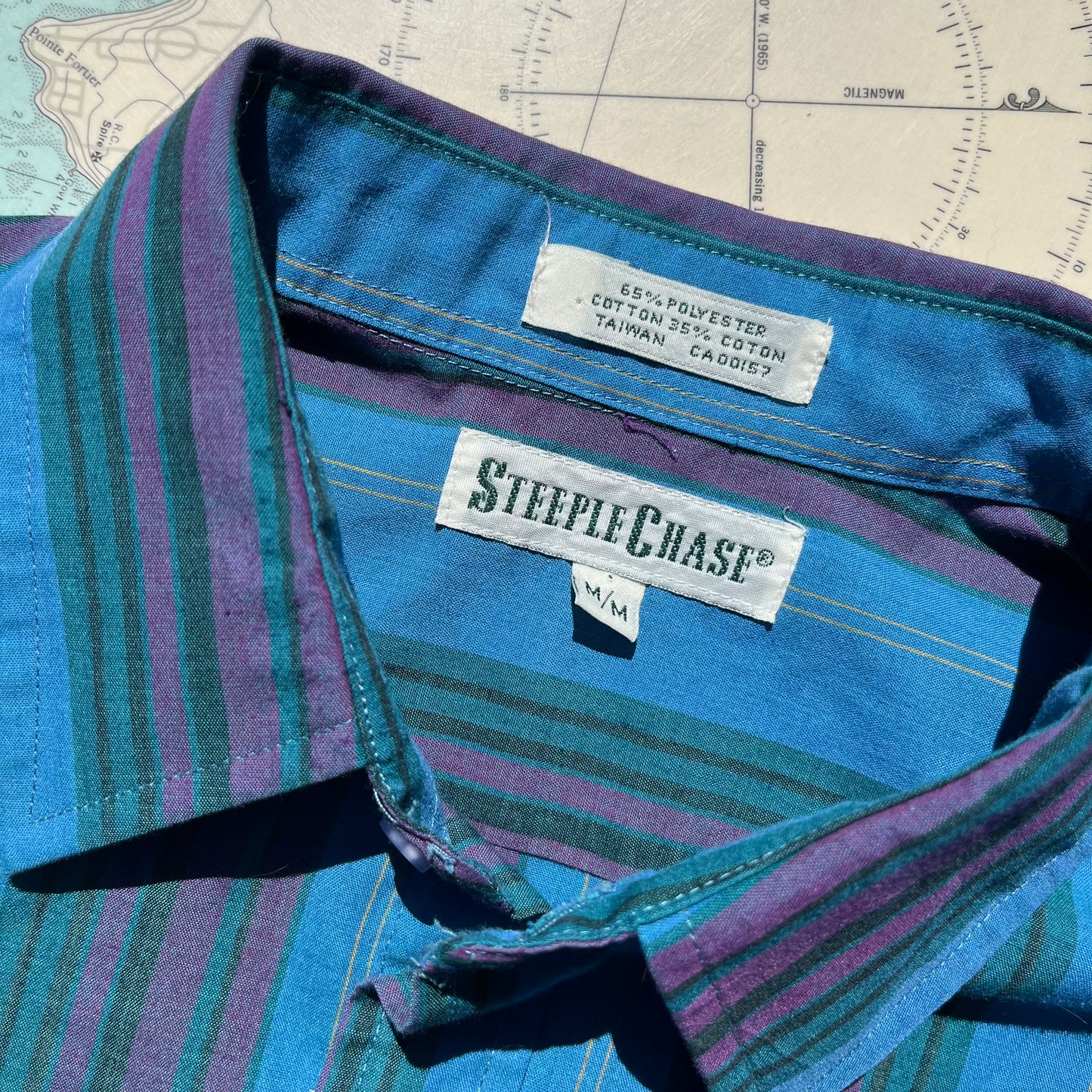 Vintage 80s Vertical Stripe SteepleChase Button Up Shirt