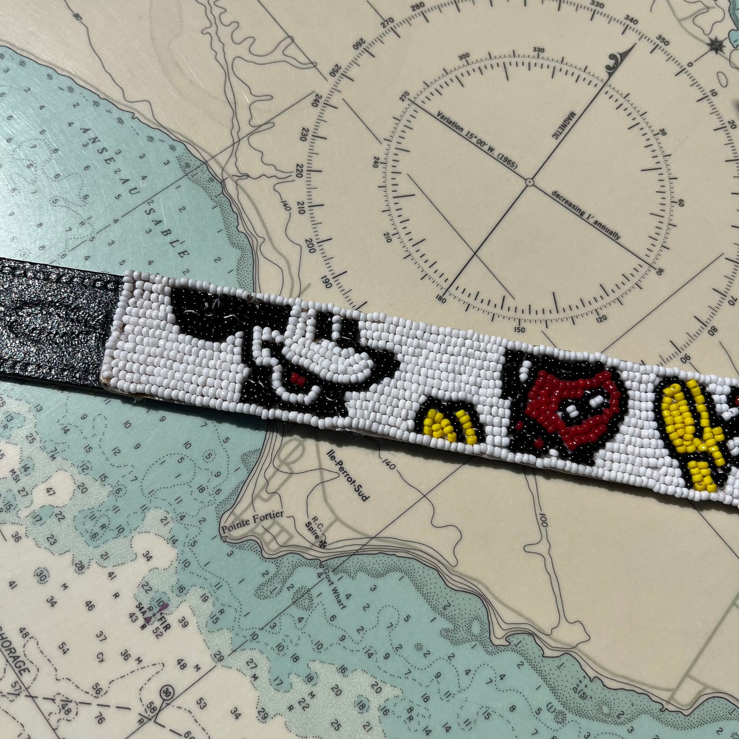 Vintage Honey Fashions Seed Bead Mickey Mouse Leather Belt