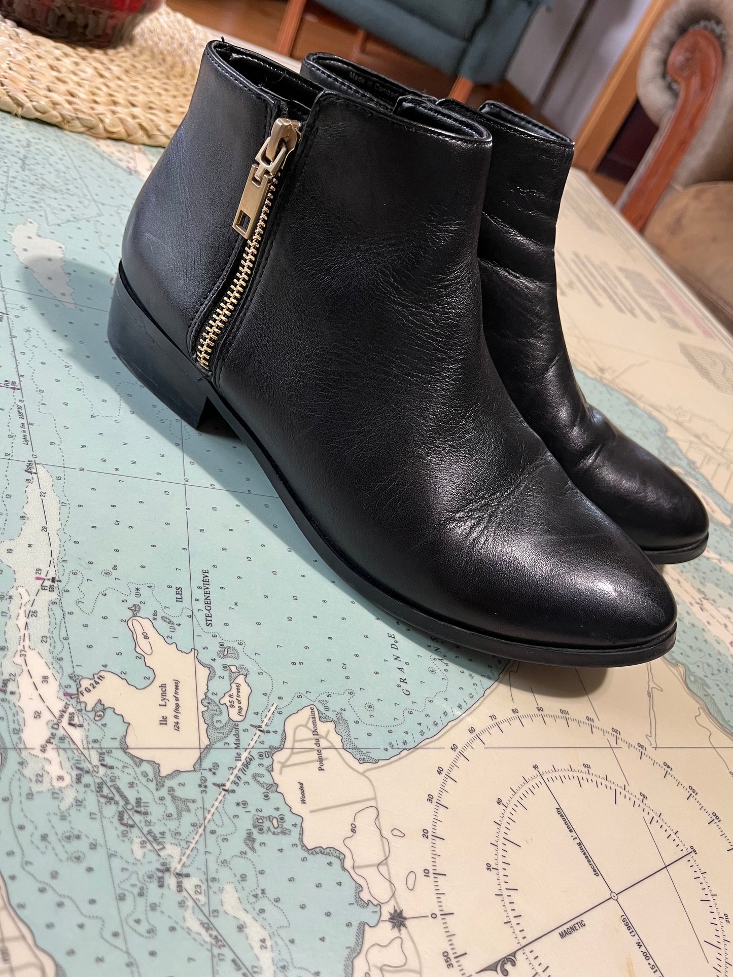 Aldo Black Leather Ankle Boots with Zipper