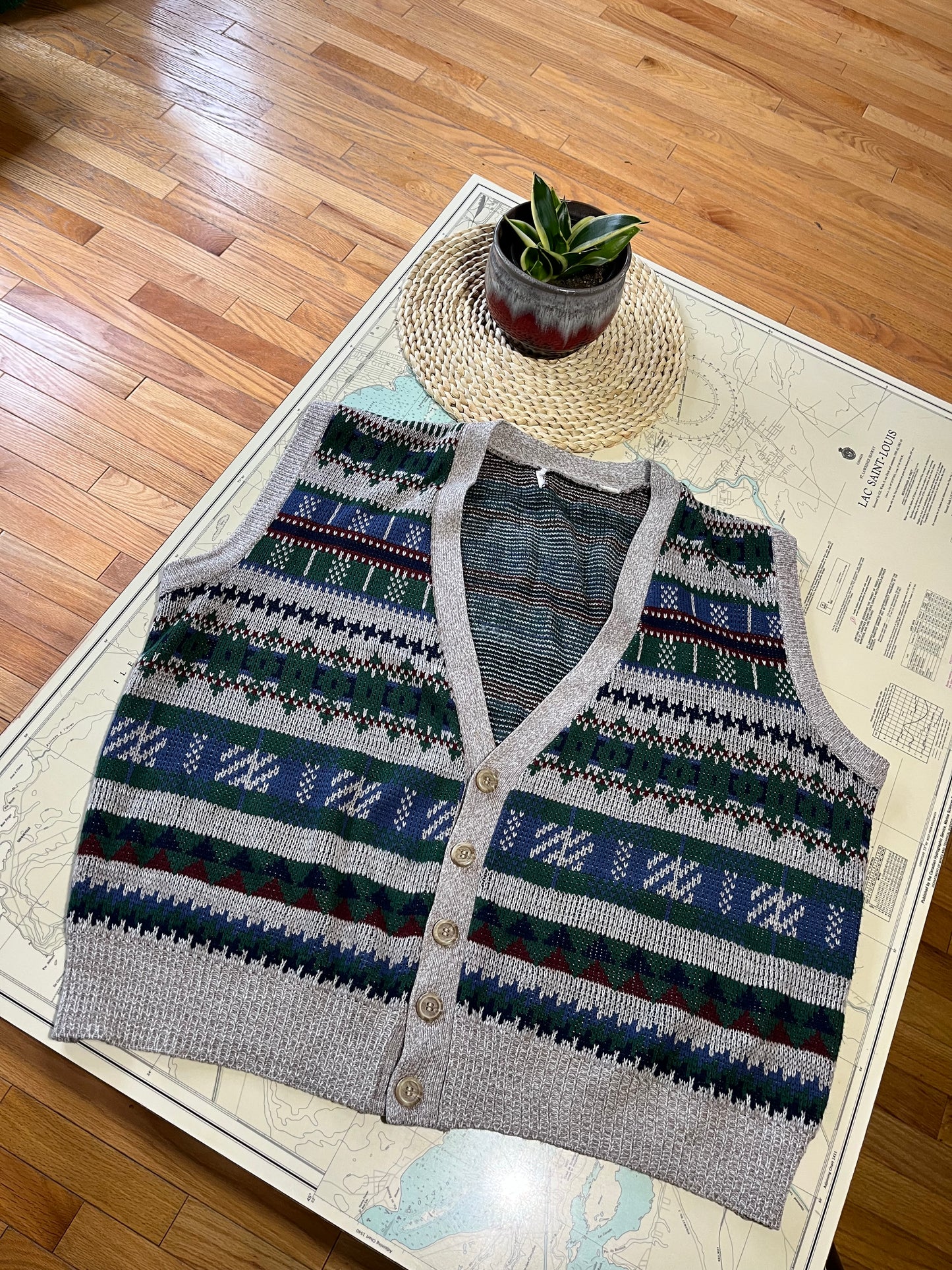Vintage Oversized Woven Knit Vest / Cardigan